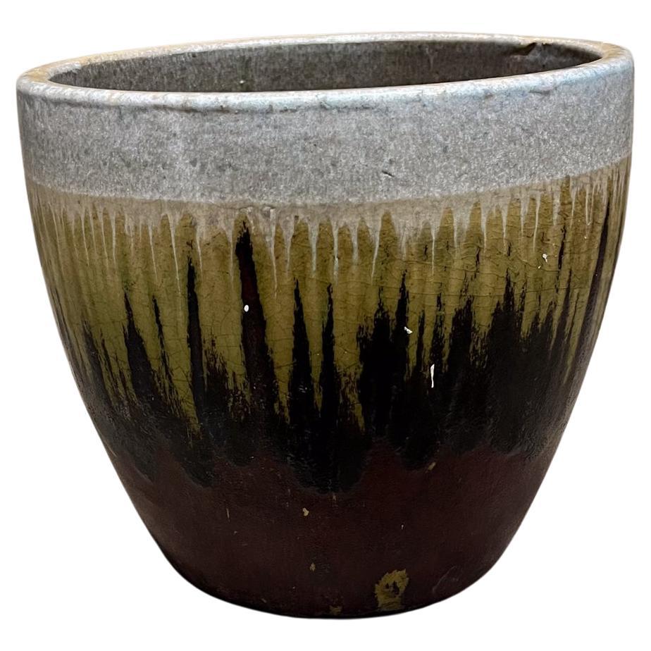 1970s Artisan Planter Pot Lava Drip Glaze Red Green