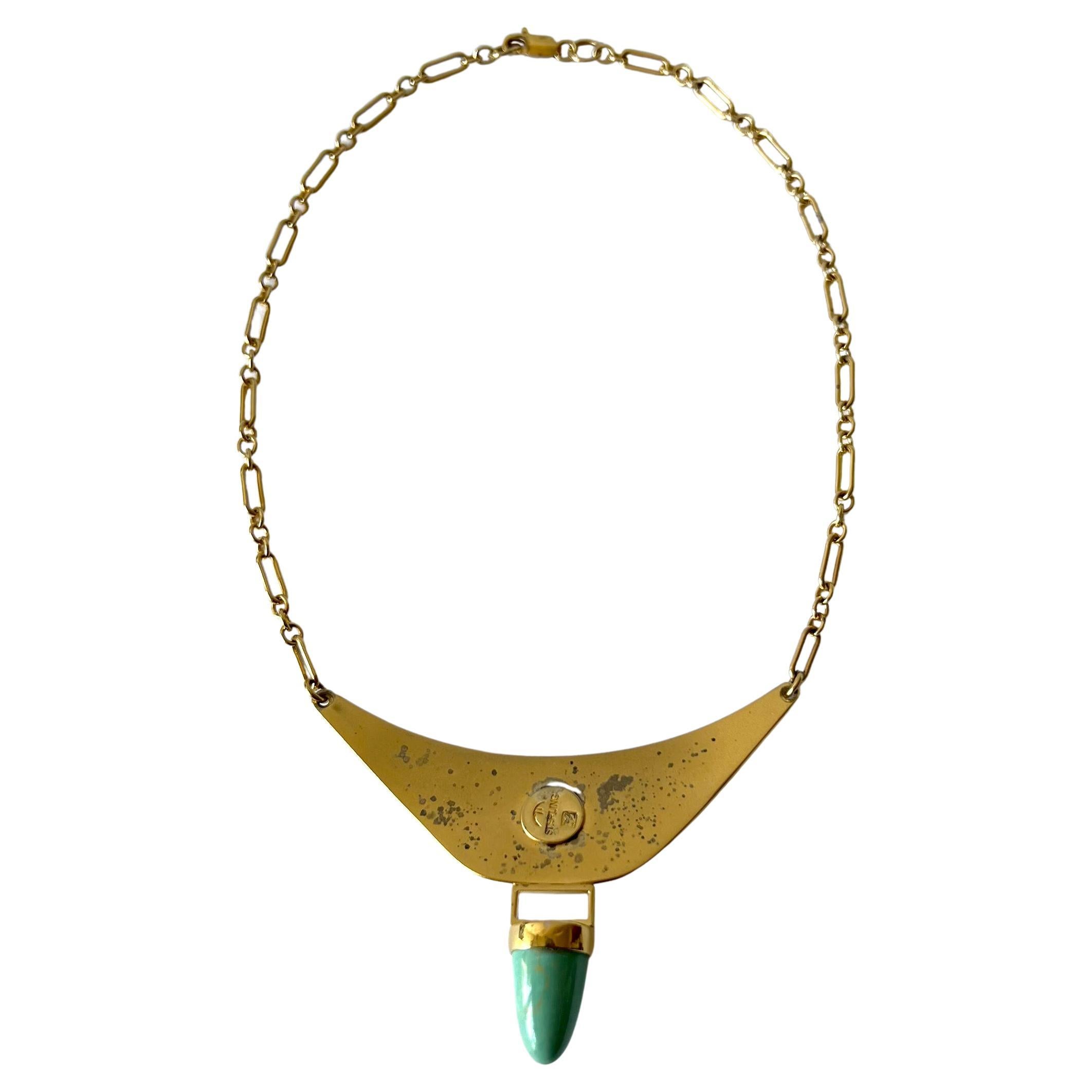 Taille cabochon 1970 Artisan Sterling Silver Vermeil Aventurine SNAG Studio Necklace en vente