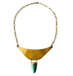 1970s Eleanor Caldwell Artisan Sterling Vermeil Aventurine SNAG Studio Necklace