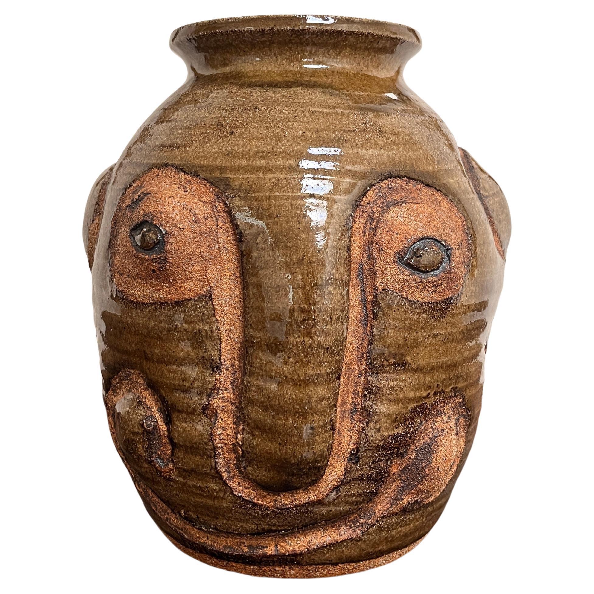 1970's Artist-made Abstract Face Vase For Sale