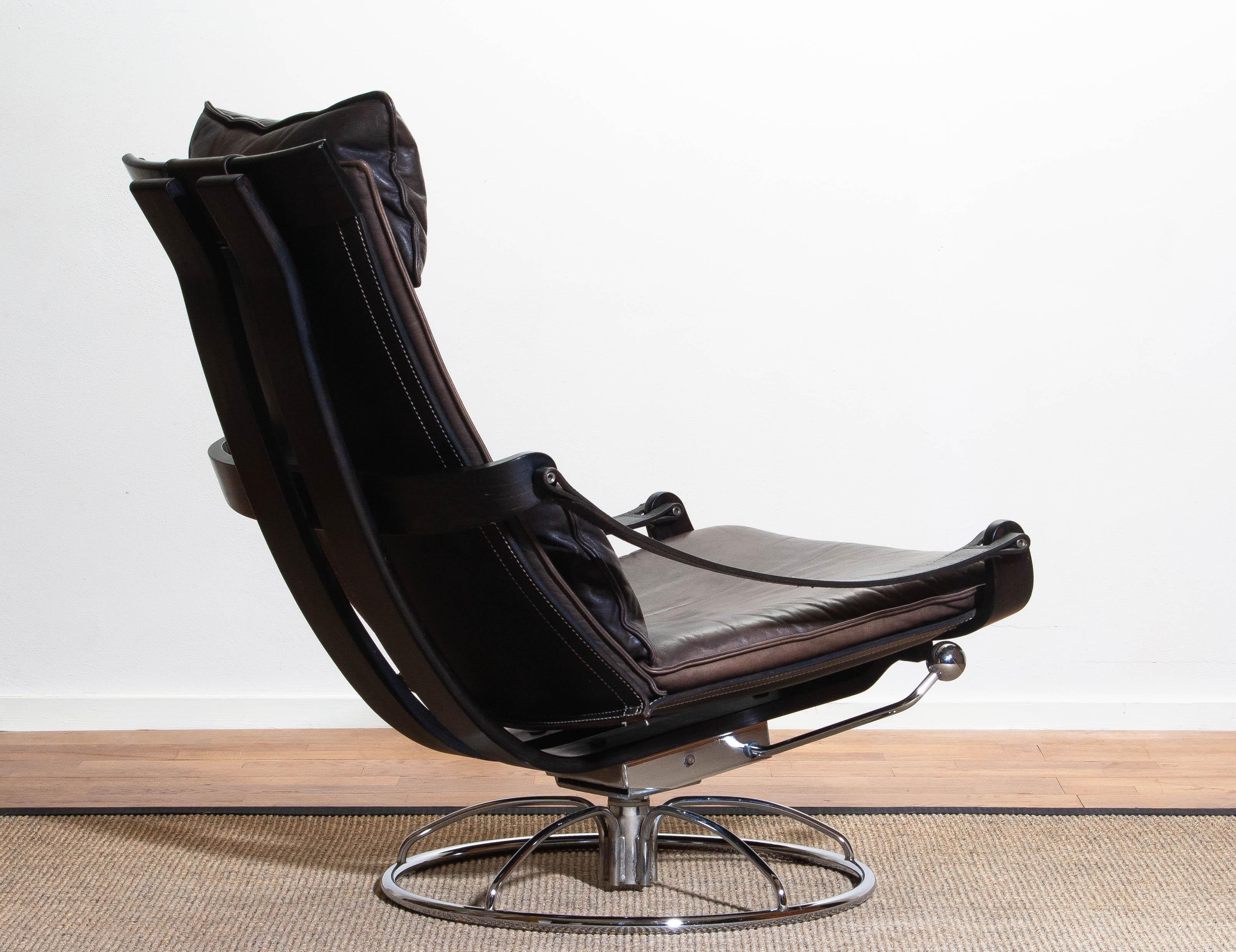1970s Artistic Leather Swivel or Relax Chair by Ake Fribytter for Nelo, Sweden 1