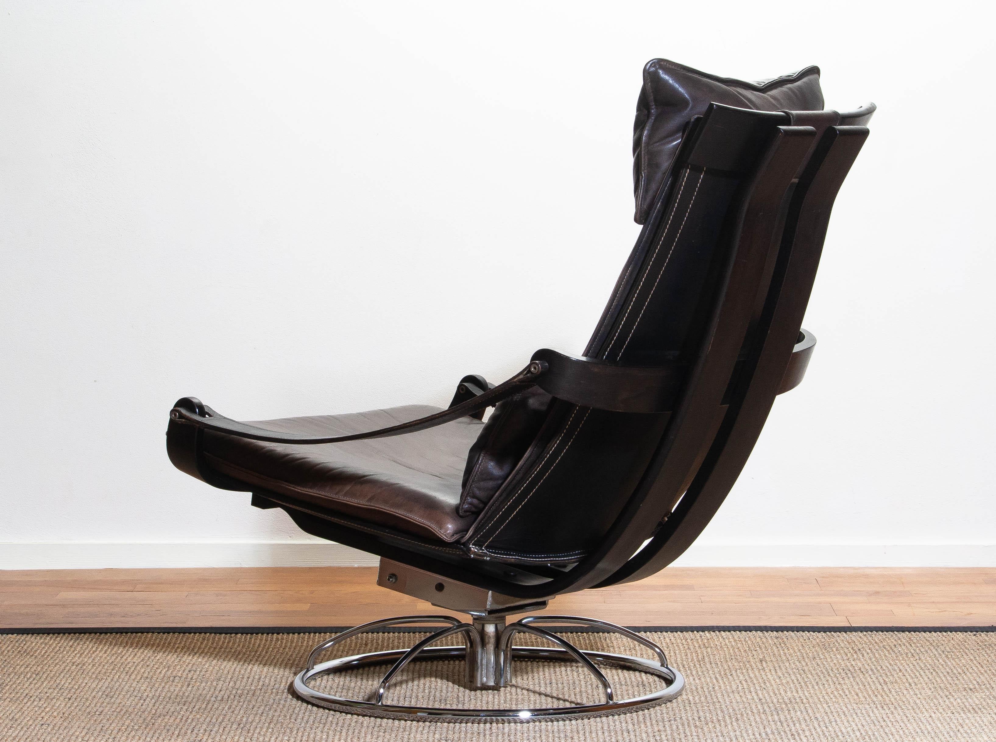 1970s Artistic Leather Swivel or Relax Chair by Ake Fribytter for Nelo, Sweden 2