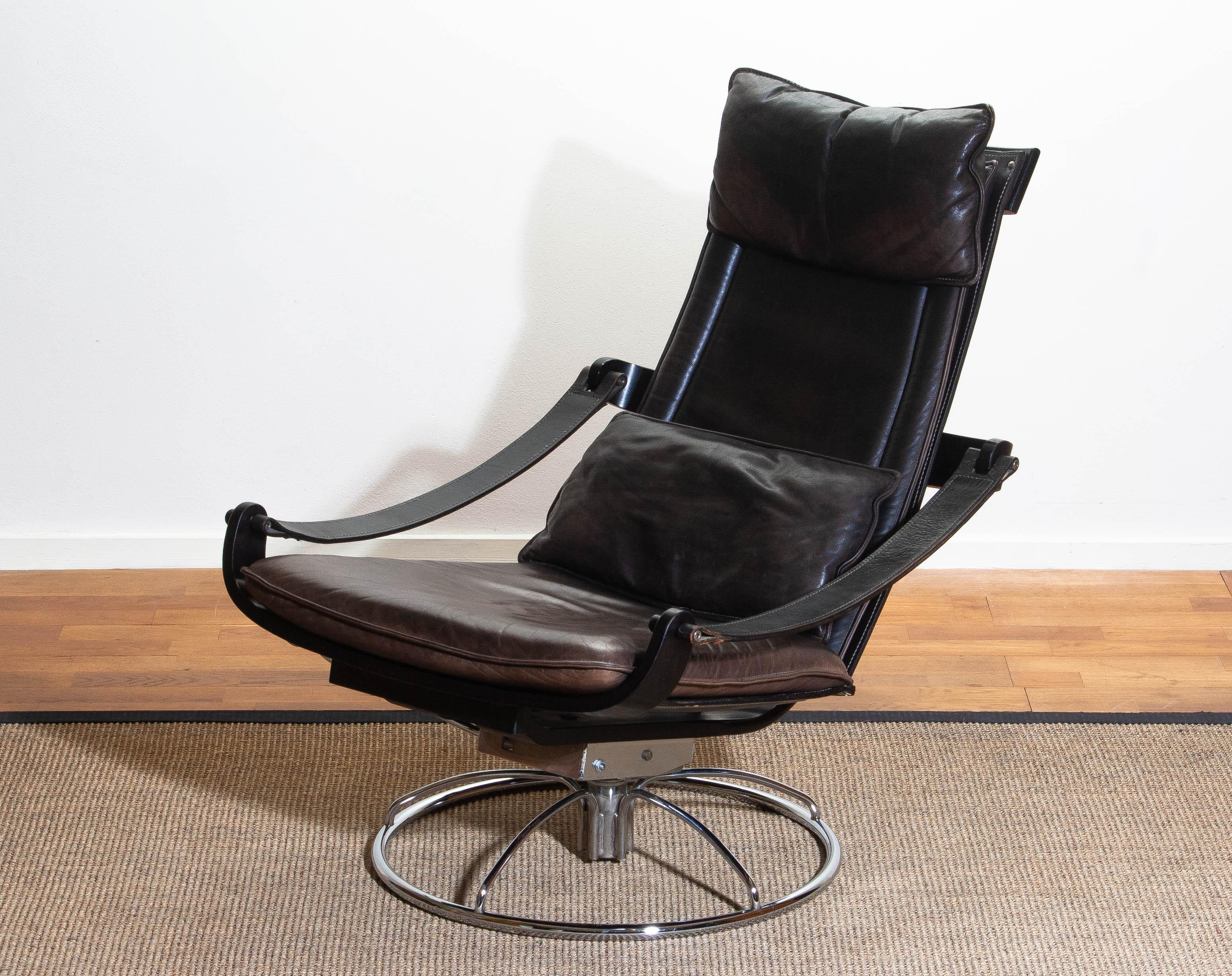 1970s Artistic Leather Swivel / Relax Chair by Ake Fribytter for Nelo Sweden 8