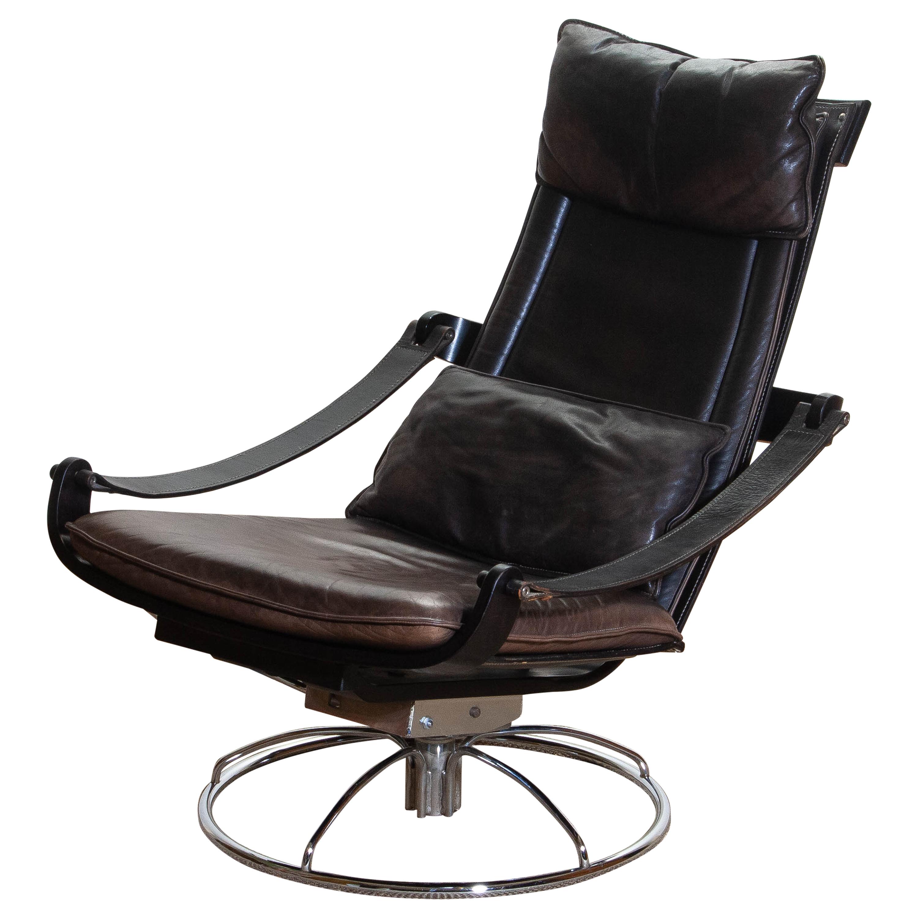1970s Artistic Leather Swivel / Relax Chair by Ake Fribytter for Nelo, Sweden 8