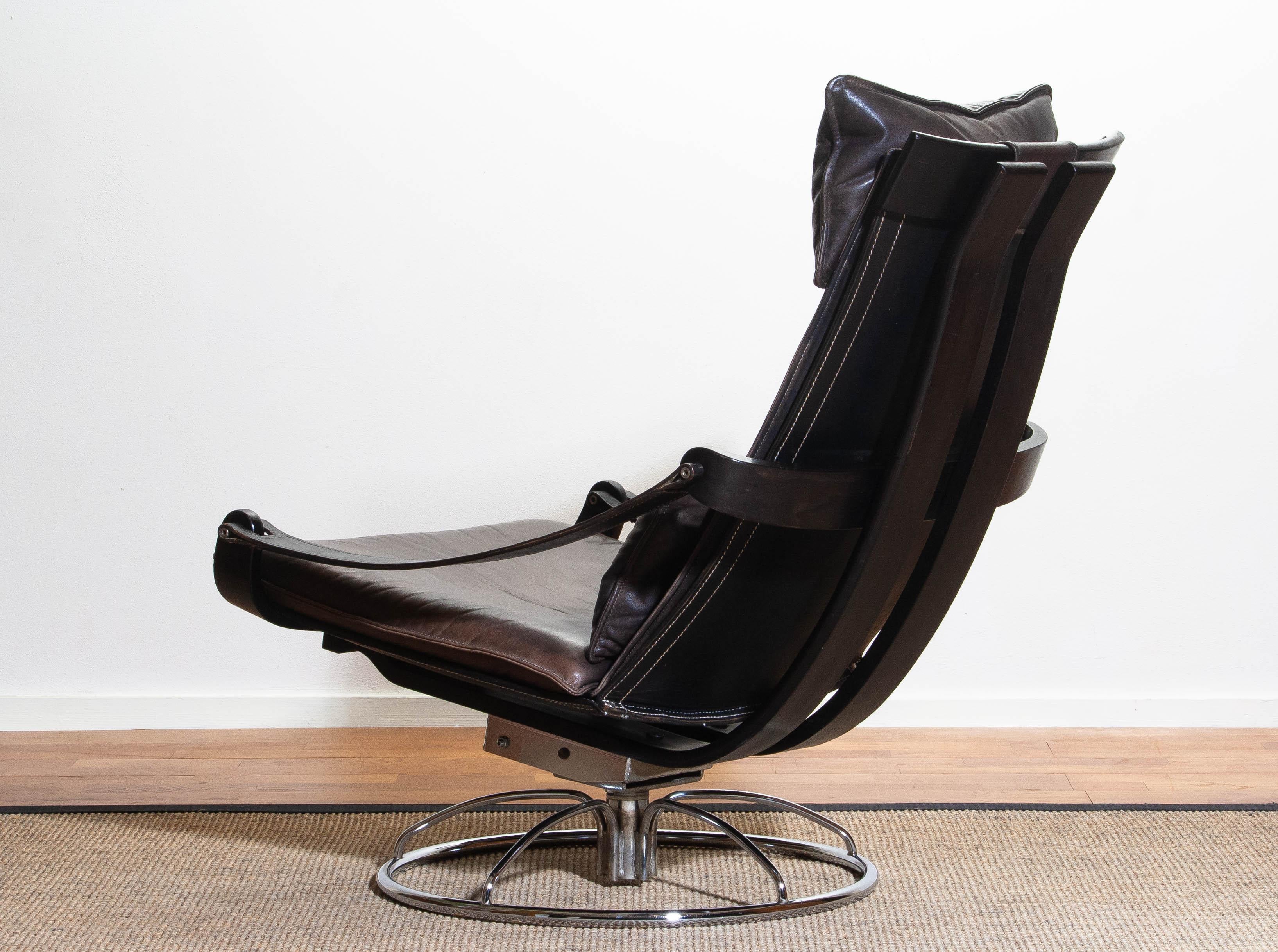 1970s Artistic Leather Swivel / Relax Chair by Ake Fribytter for Nelo, Sweden 1