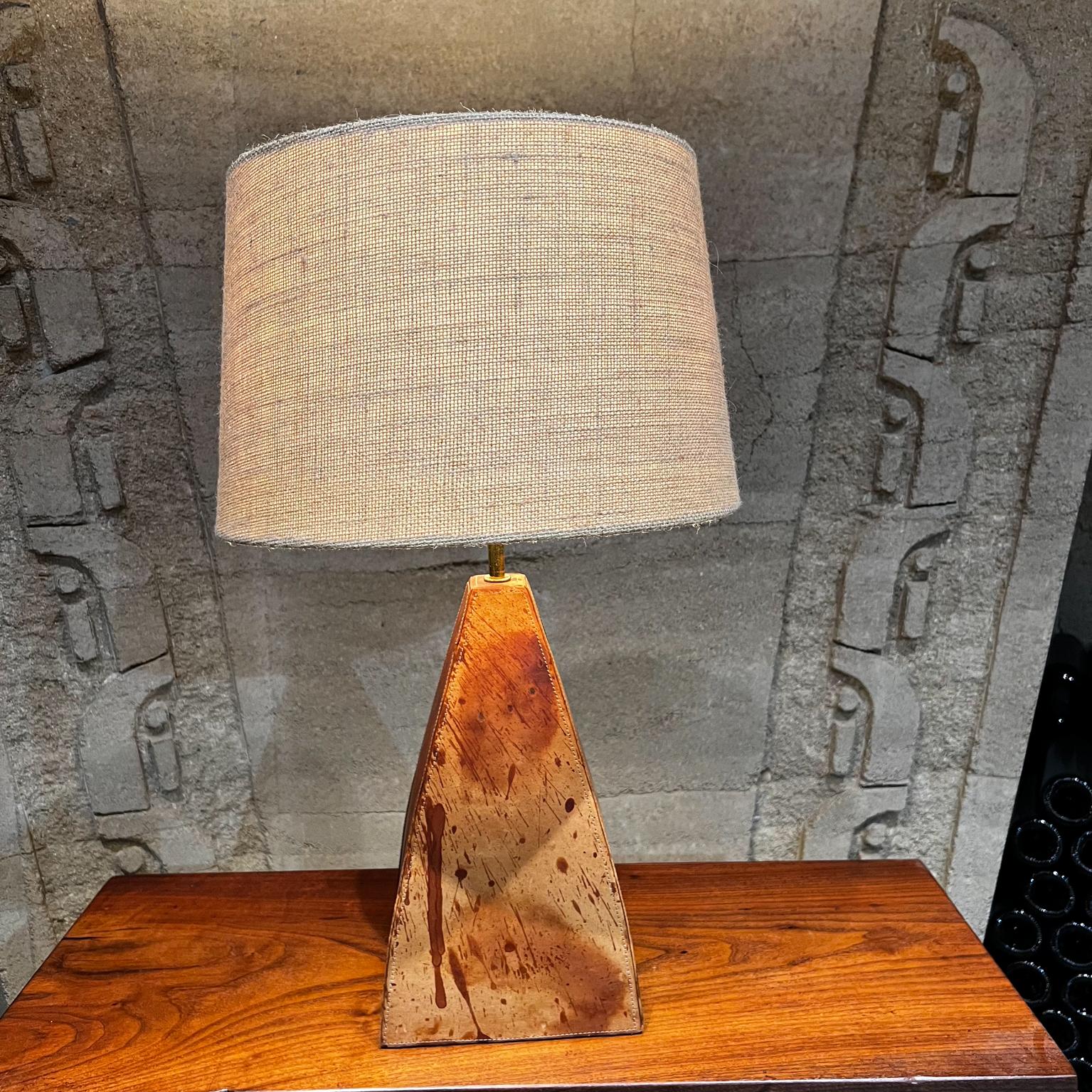 Late 20th Century 1970s Artistic Table Lamp Abstract Modern Leather Wrapped Metal For Sale
