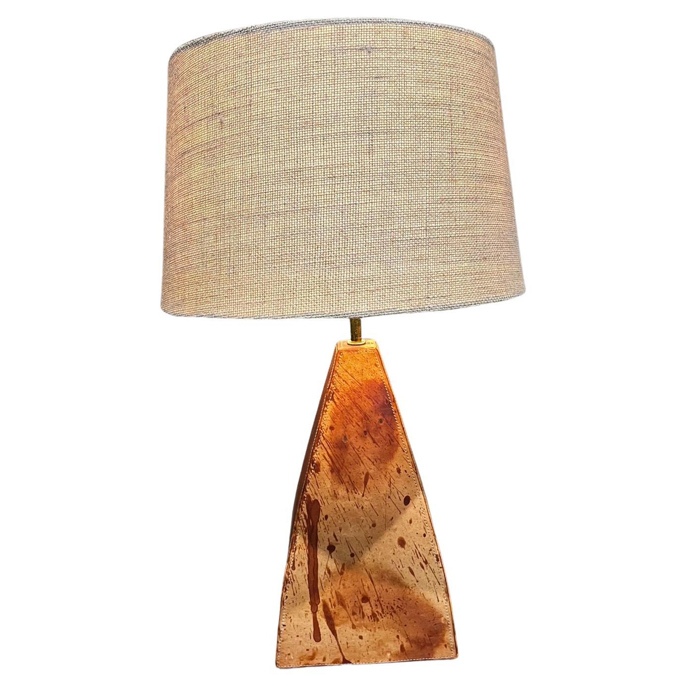 1970s Artistic Table Lamp Abstract Modern Leather Wrapped Metal For Sale