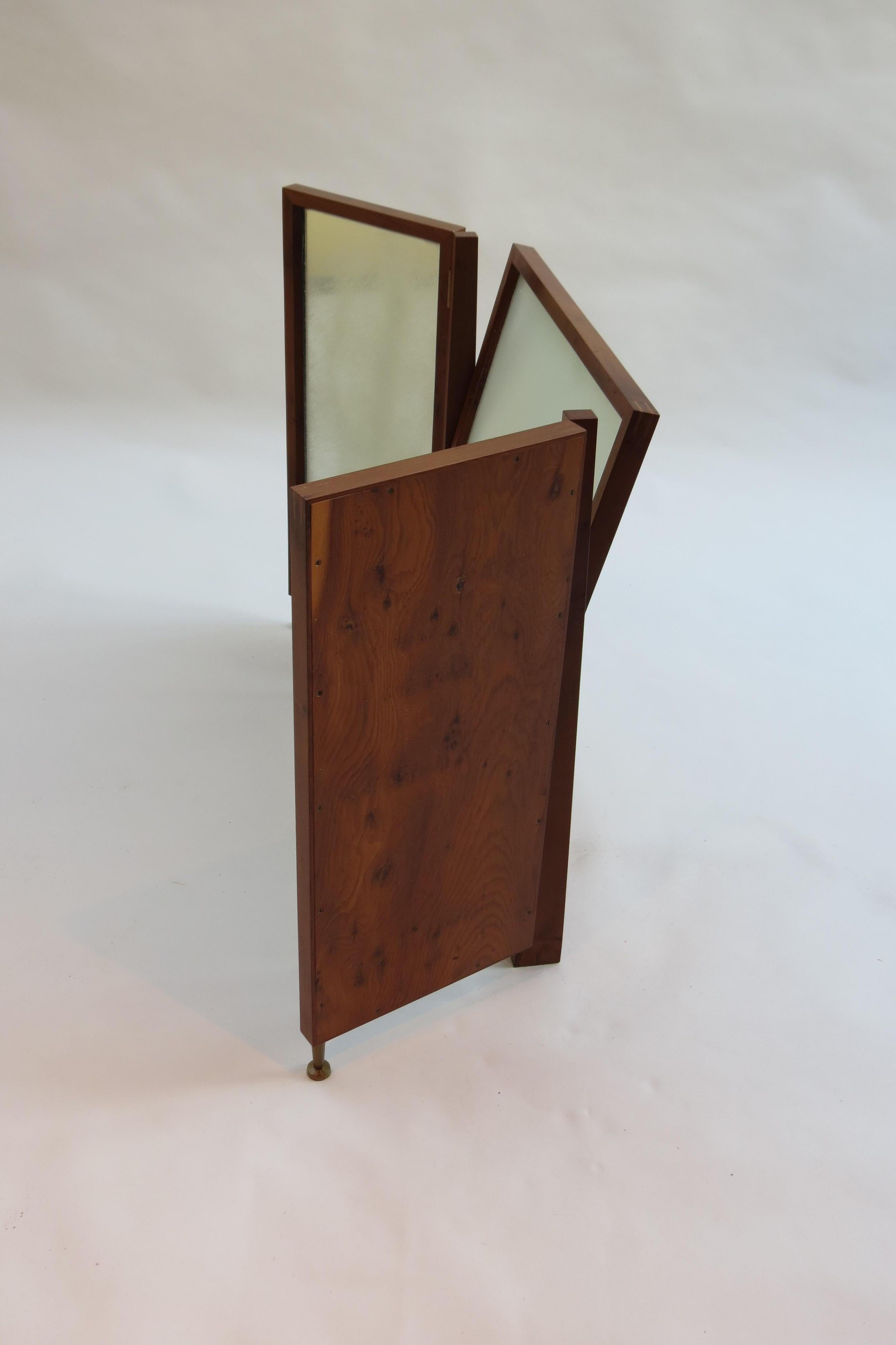 1970s Arts & Crafts Style Bespoke Handmade Freestanding Triptych Mirror Yew Wood 3