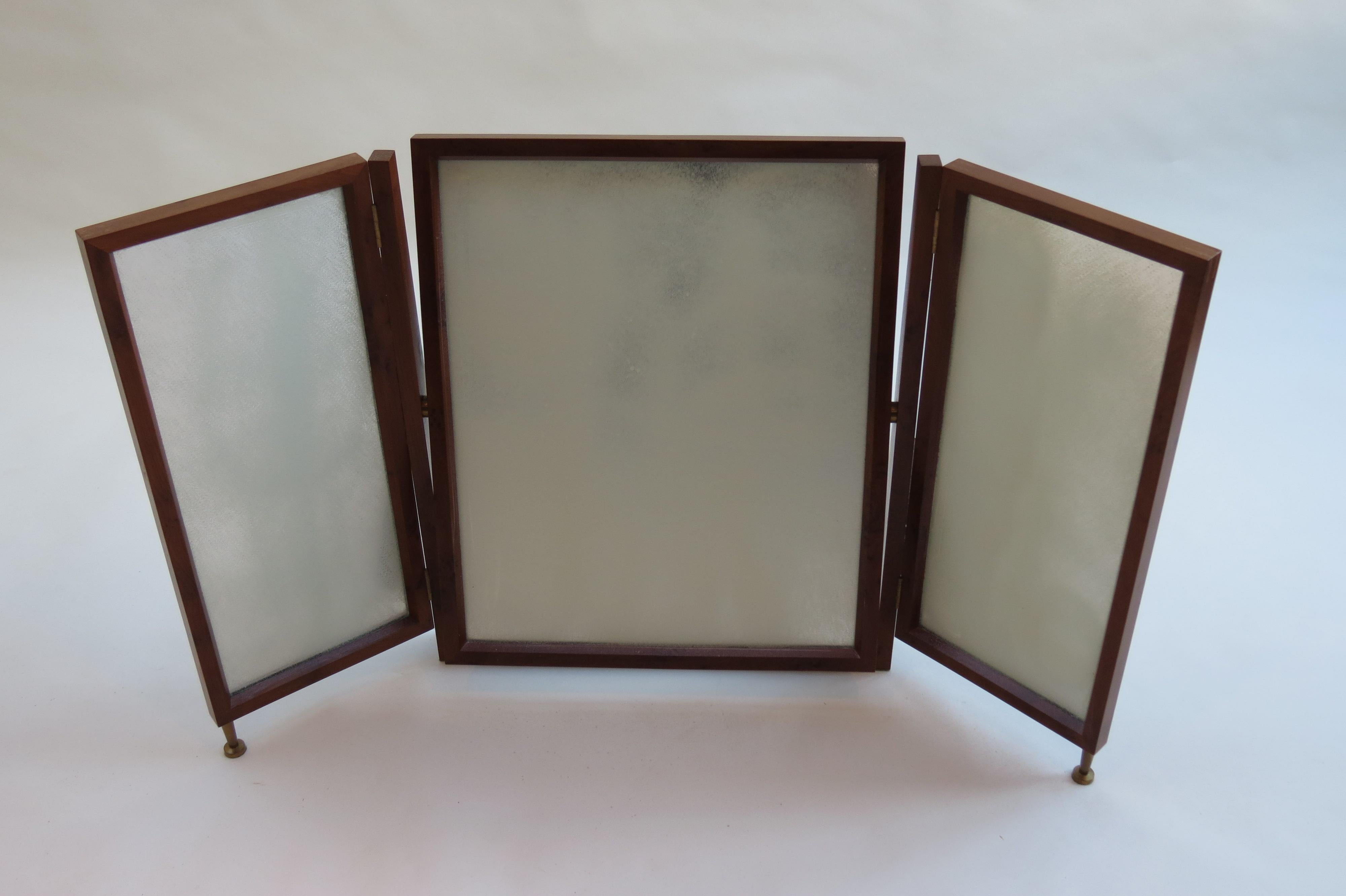 1970s Arts & Crafts Style Bespoke Handmade Freestanding Triptych Mirror Yew Wood 2