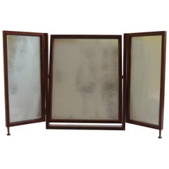 Retro 1970s Arts & Crafts Style Bespoke Handmade Freestanding Triptych Mirror Yew Wood