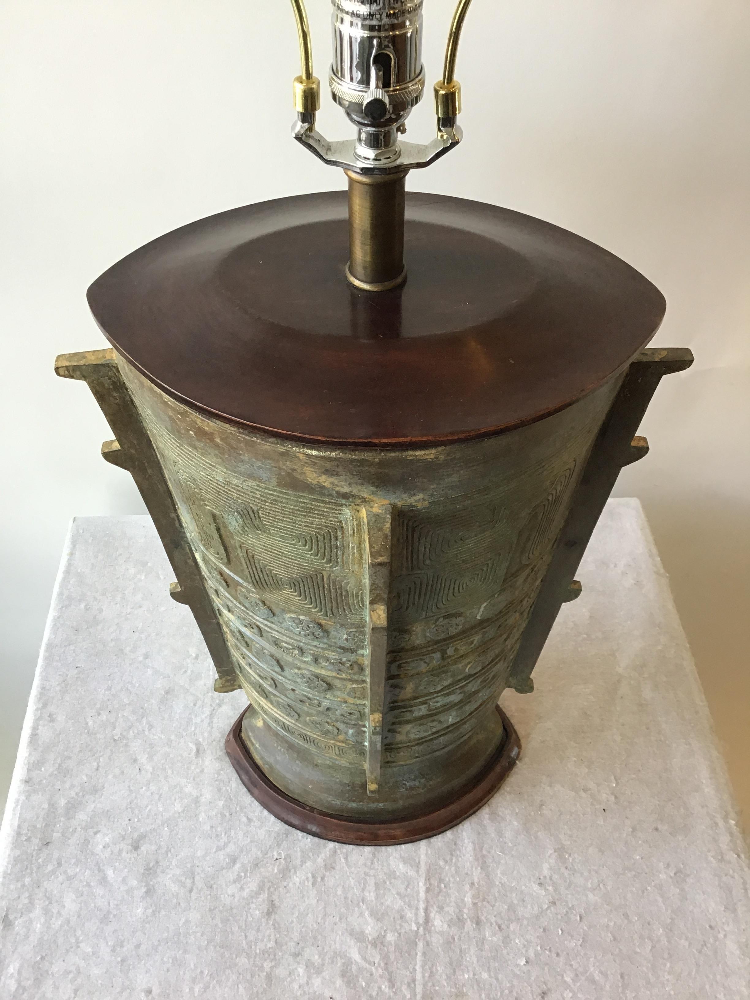 1970s Asian Bronze Urn Lamp 3