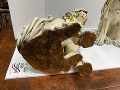 1970s Asian Chinese Export Fierce Facing Drip Glaze Pottery Foo Dogs, Pair