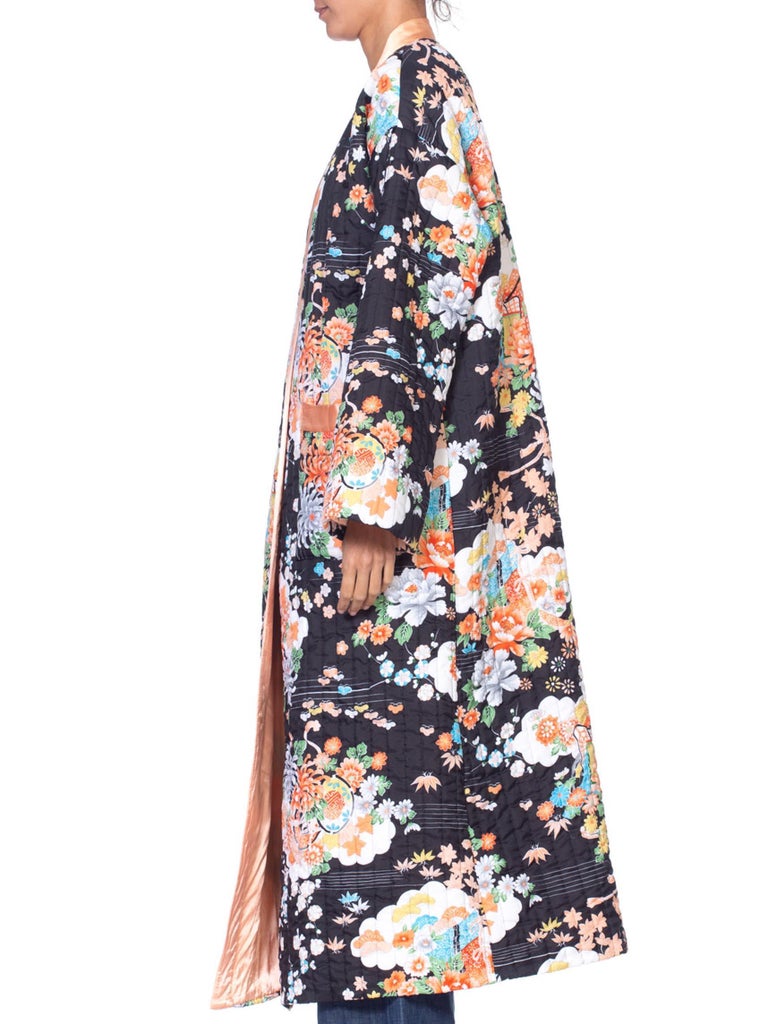 1970's Asian Floral Quilted Kimono Robe Jacket at 1stDibs