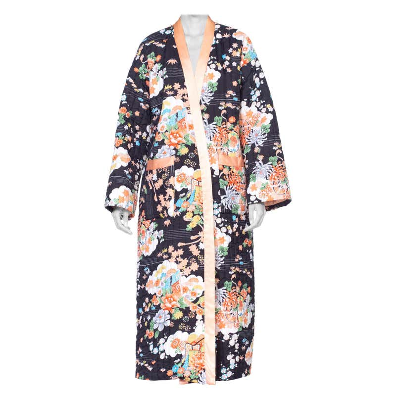 1970's Asian Floral Quilted Kimono Robe Jacket at 1stDibs