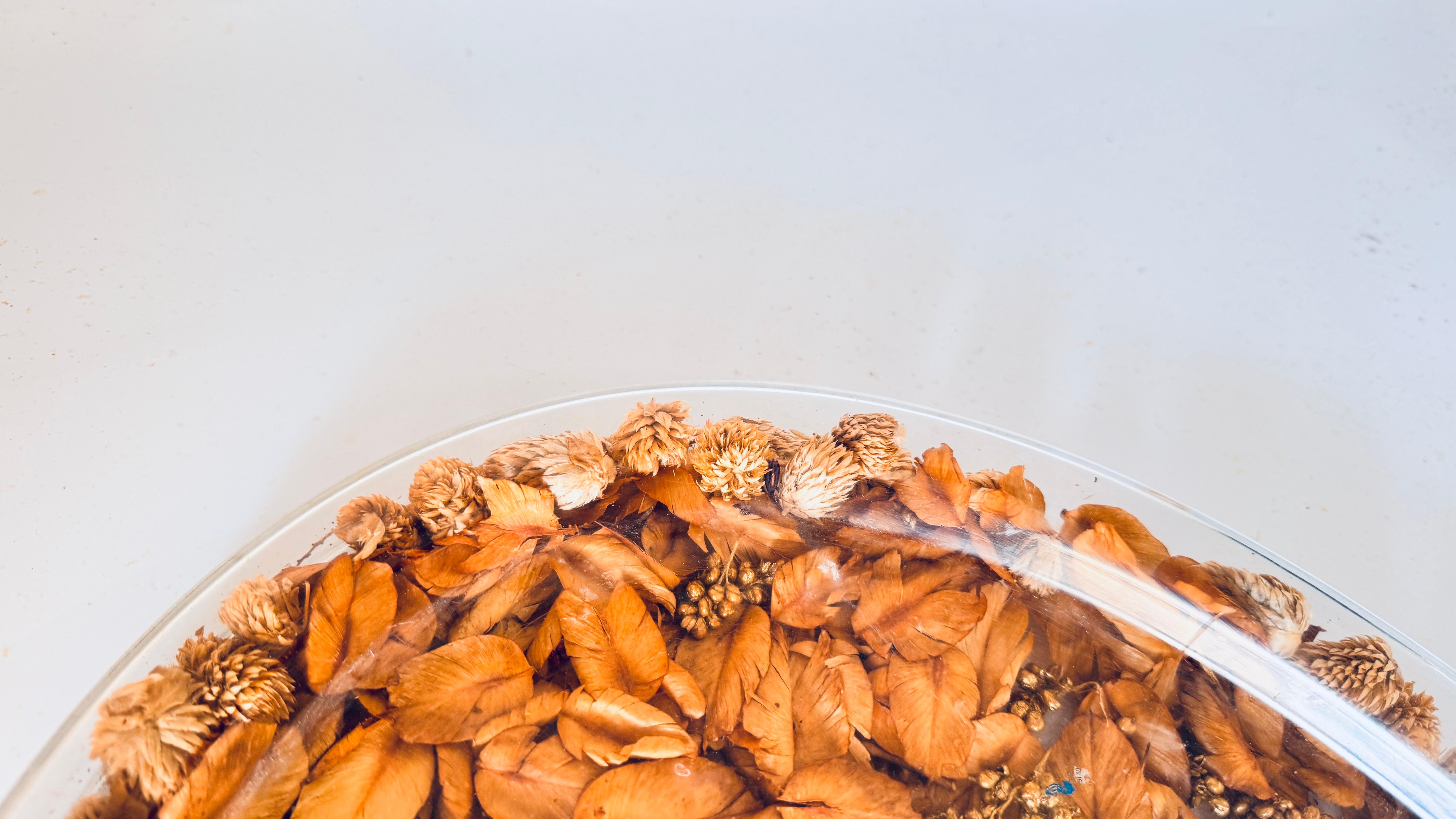 1970s Asian Hard Plastic Tray with Embedded Dried Flowers and Leaves, Oval Shape For Sale 4