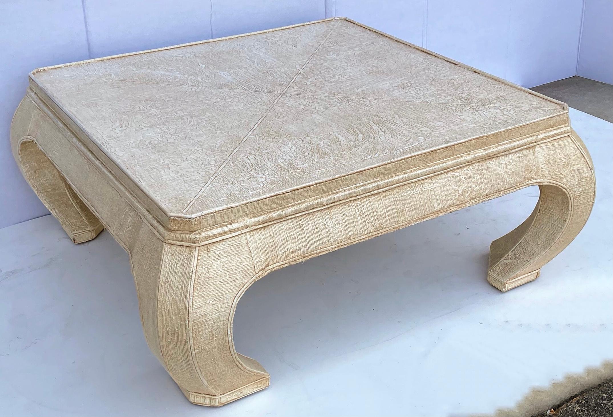 1970s Asian Modern Style Grasscloth Wrapped Coffee Table In Good Condition In Kennesaw, GA