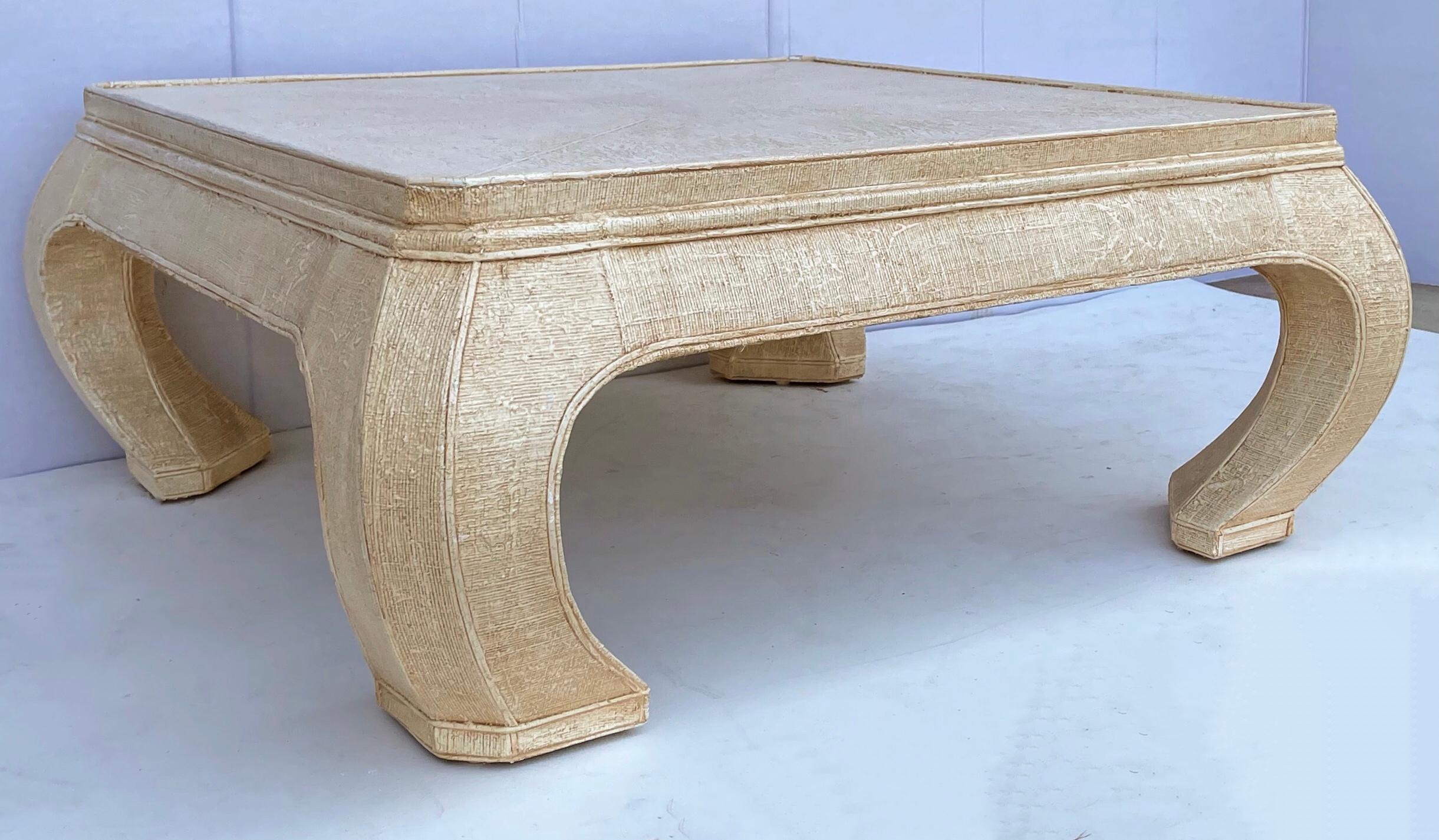 1970s Asian Modern Style Grasscloth Wrapped Coffee Table 1