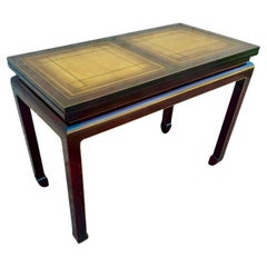 1970er Jahre Asiatischer Palisander Mahagoni Lederplatte Erweiterbarer Spieltisch