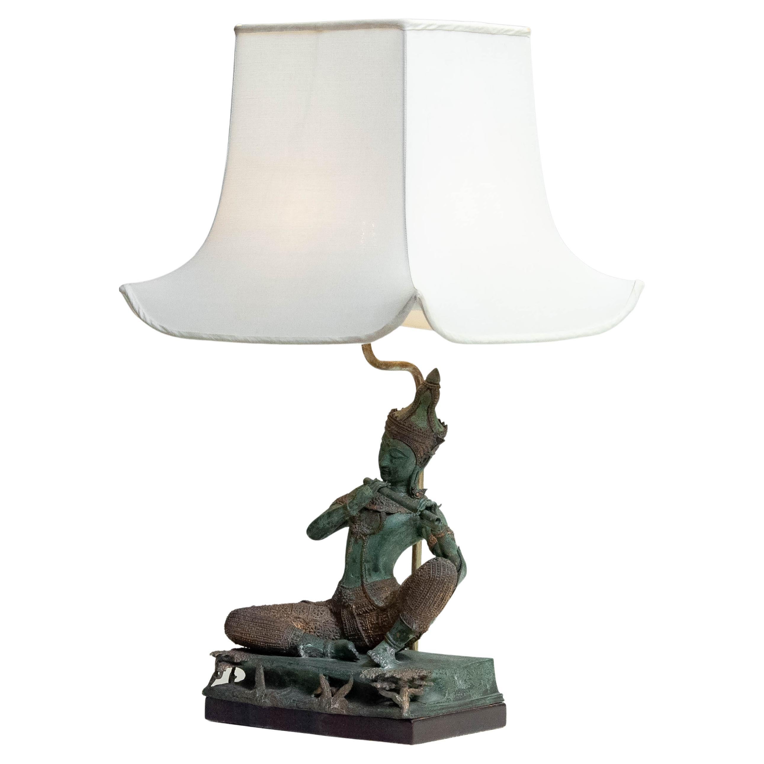 1970s Asian Vintage Table Lamp with Bronze / Gild Statue of Phra Aphai Mani For Sale