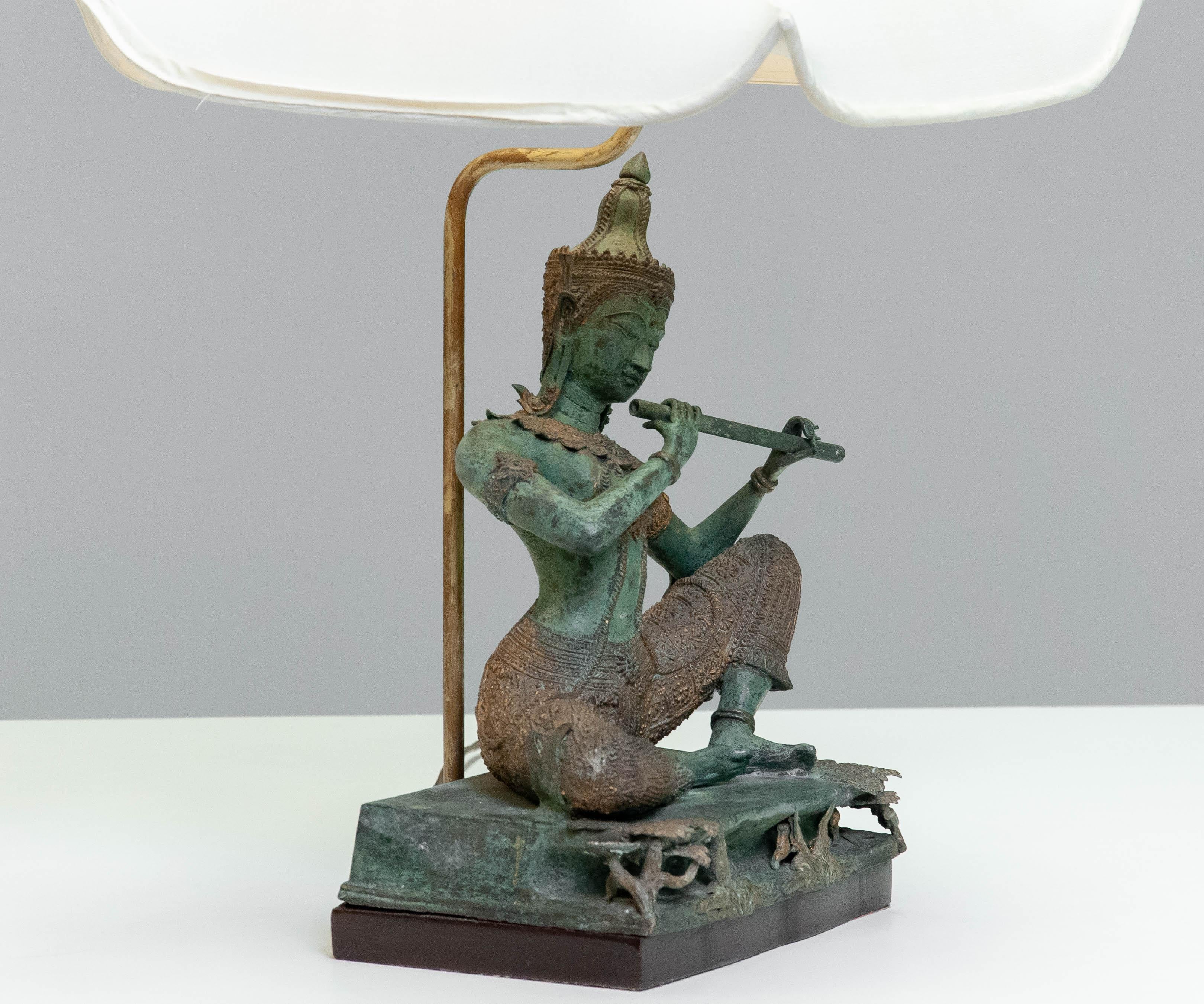 1970s Asian Vintage Table Lamps with Bronze / Gild Statues of Phra Aphai Mani For Sale 4