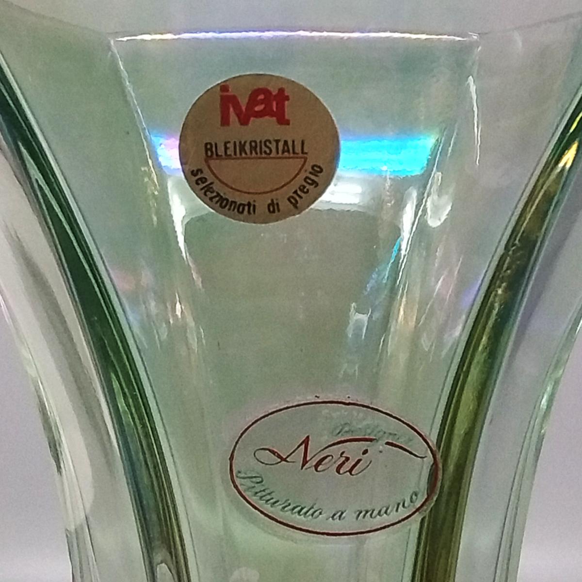 Exquisite handgefertigte grüne und rosa Vase von Neri aus Kristall aus den 1970er Jahren. (Ende des 20. Jahrhunderts) im Angebot
