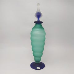 1970 : étonnante bouteille verte et bleue en verre de Murano par Michielotto
