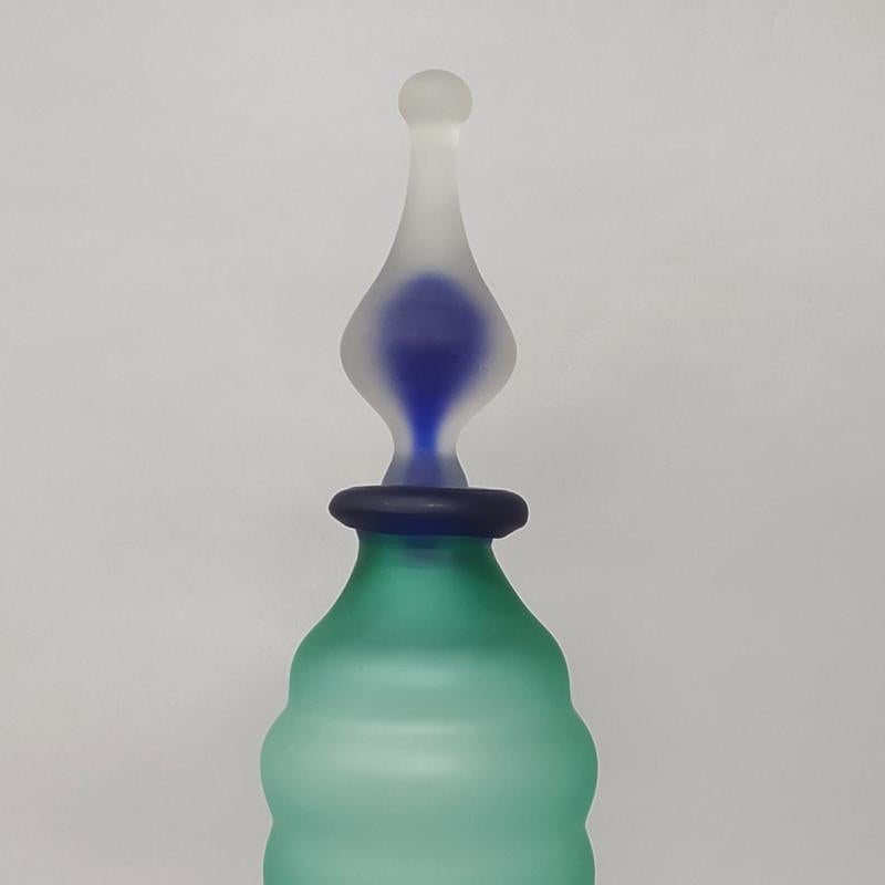 Vetro di Murano Bottiglia anni '70 in vetro di Murano verde e blu, sorprendente, di Michielotto in vendita