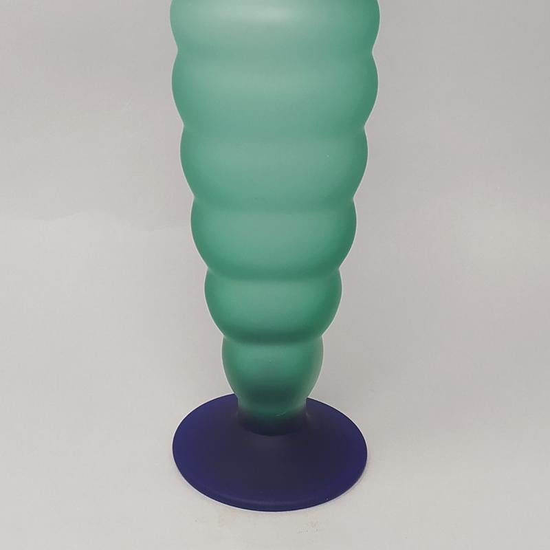 Bottiglia anni '70 in vetro di Murano verde e blu, sorprendente, di Michielotto in vendita 1