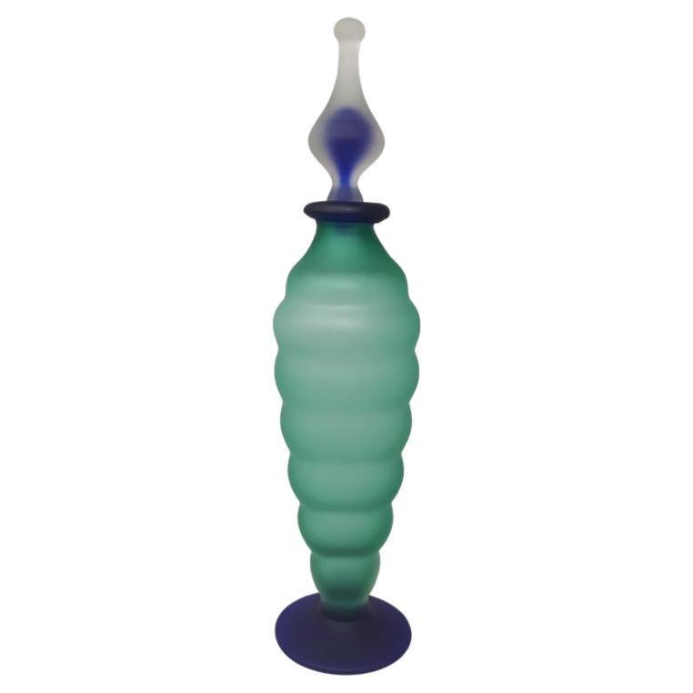 1970s Astonishing Green and Blue Bottle in Murano Glass by Michielotto For Sale