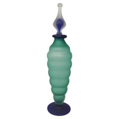 Retro 1970s Astonishing Green and Blue Bottle in Murano Glass by Michielotto