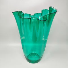 1970s Astonishing Green "Fazzoletto" Vase By Michielotto in Murano Glass.