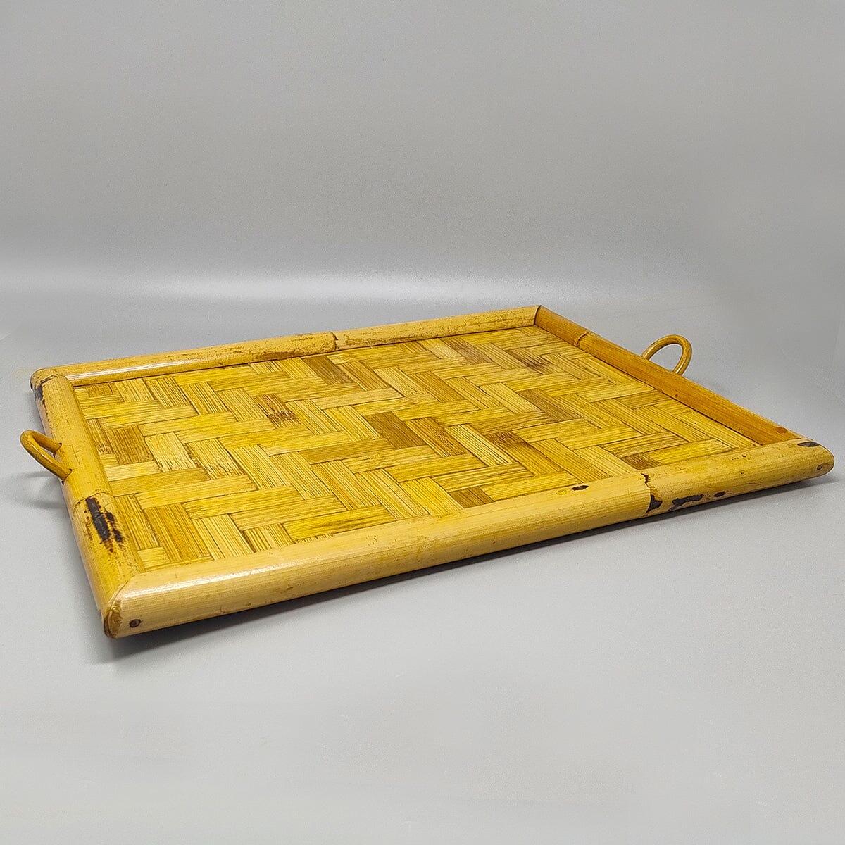 Mid-Century Modern 1970s Astonishing Italian Tray in Bamboo, Rattan and Wicker. Made in Italy For Sale