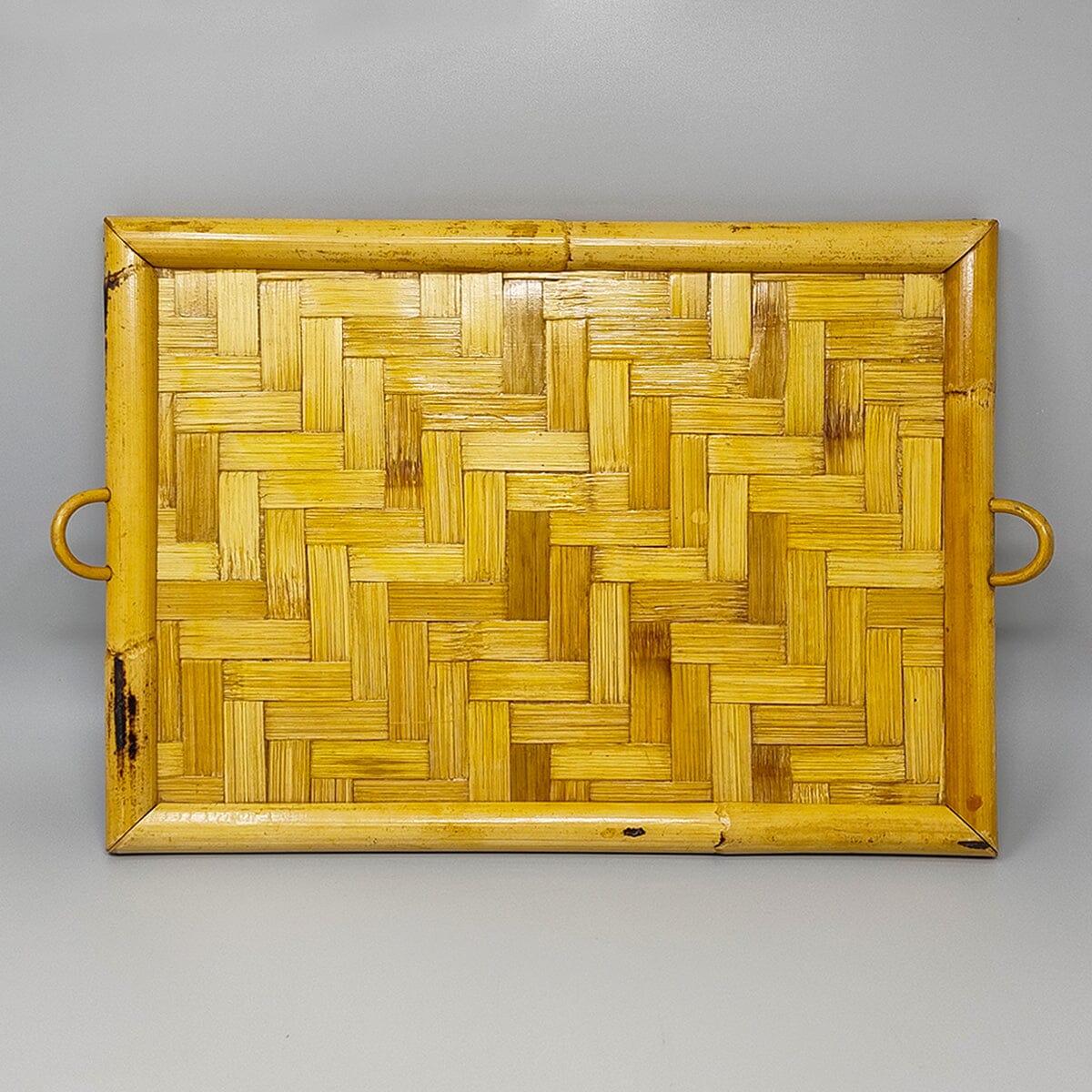 Late 20th Century 1970s Astonishing Italian Tray in Bamboo, Rattan and Wicker. Made in Italy For Sale