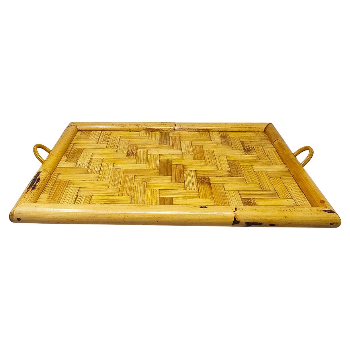 1970s Astonishing Italian Tray in Bamboo, Rattan and Wicker. Made in Italy For Sale