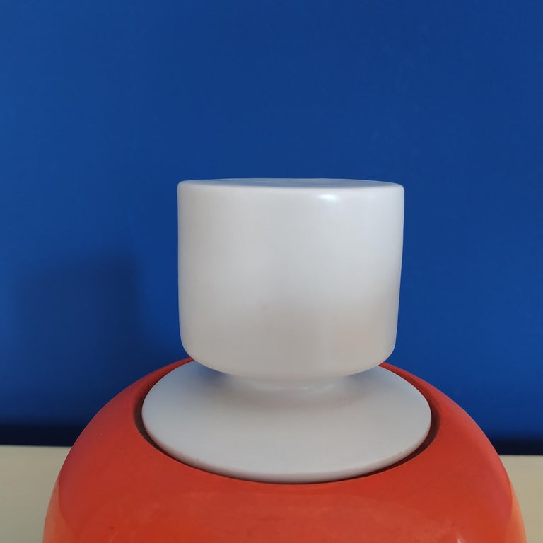 European 1970s Astonishing Orange and White Ceramic Box by Gabbianelli, Made in Italy For Sale