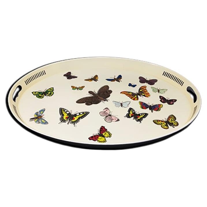1970s Astonishing Oval Metal Tray By Piero Fornasetti. Made in Italy