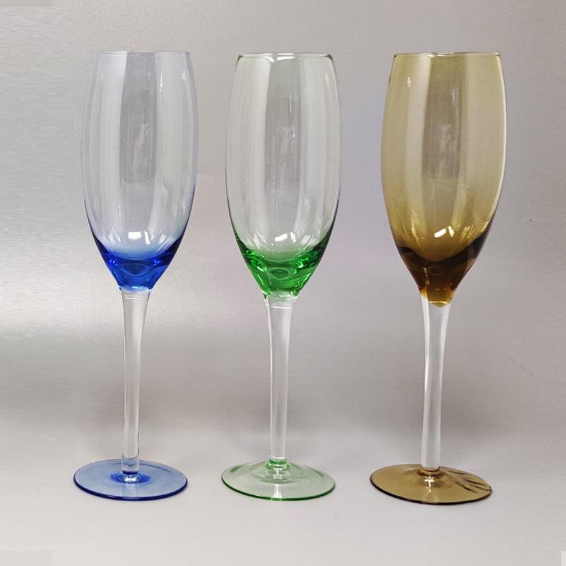 Mid-Century Modern 1970s Astonishing Set of Six Murano Glasses by Nason, Made in Italy For Sale