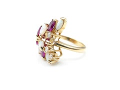 1970s Asymmetrical Ruby and Opal Cluster Ring