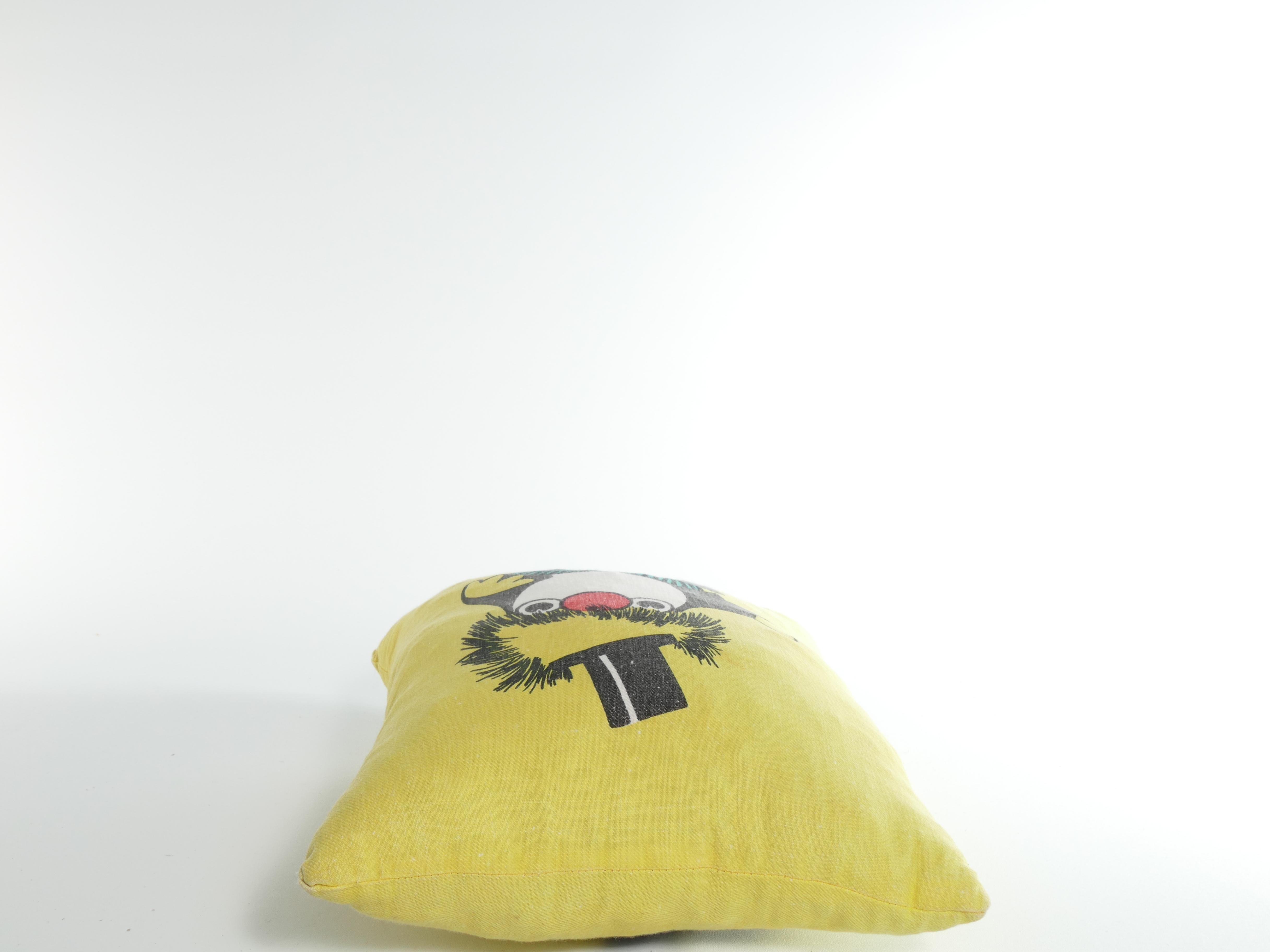 1970’s Atelier Fauni Yellow  Pillow Depicting Mr Edward the Business Troll  In Fair Condition For Sale In Grythyttan, SE