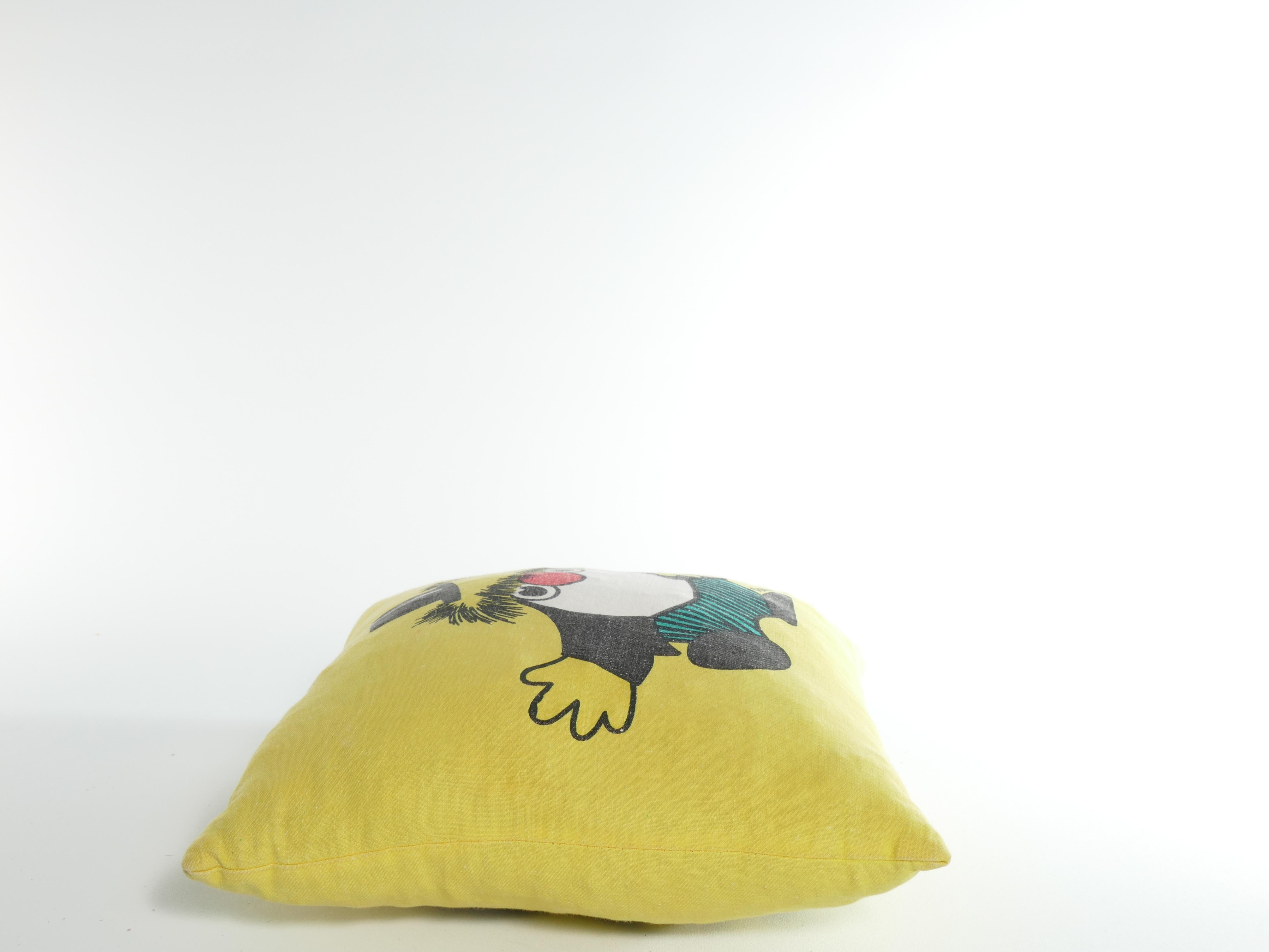 Late 20th Century 1970’s Atelier Fauni Yellow  Pillow Depicting Mr Edward the Business Troll  For Sale