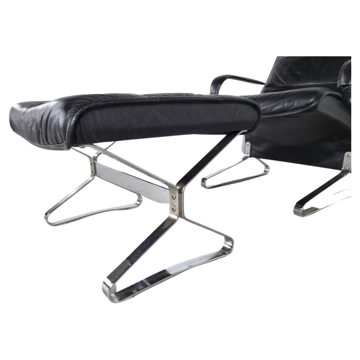 German 1970s att Kasthom & Fabricius Black Leather and Chrome Lounge Chair with Ott For Sale