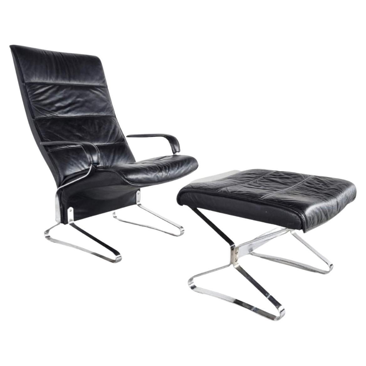 1970s att Kasthom & Fabricius Black Leather and Chrome Lounge Chair with Ott