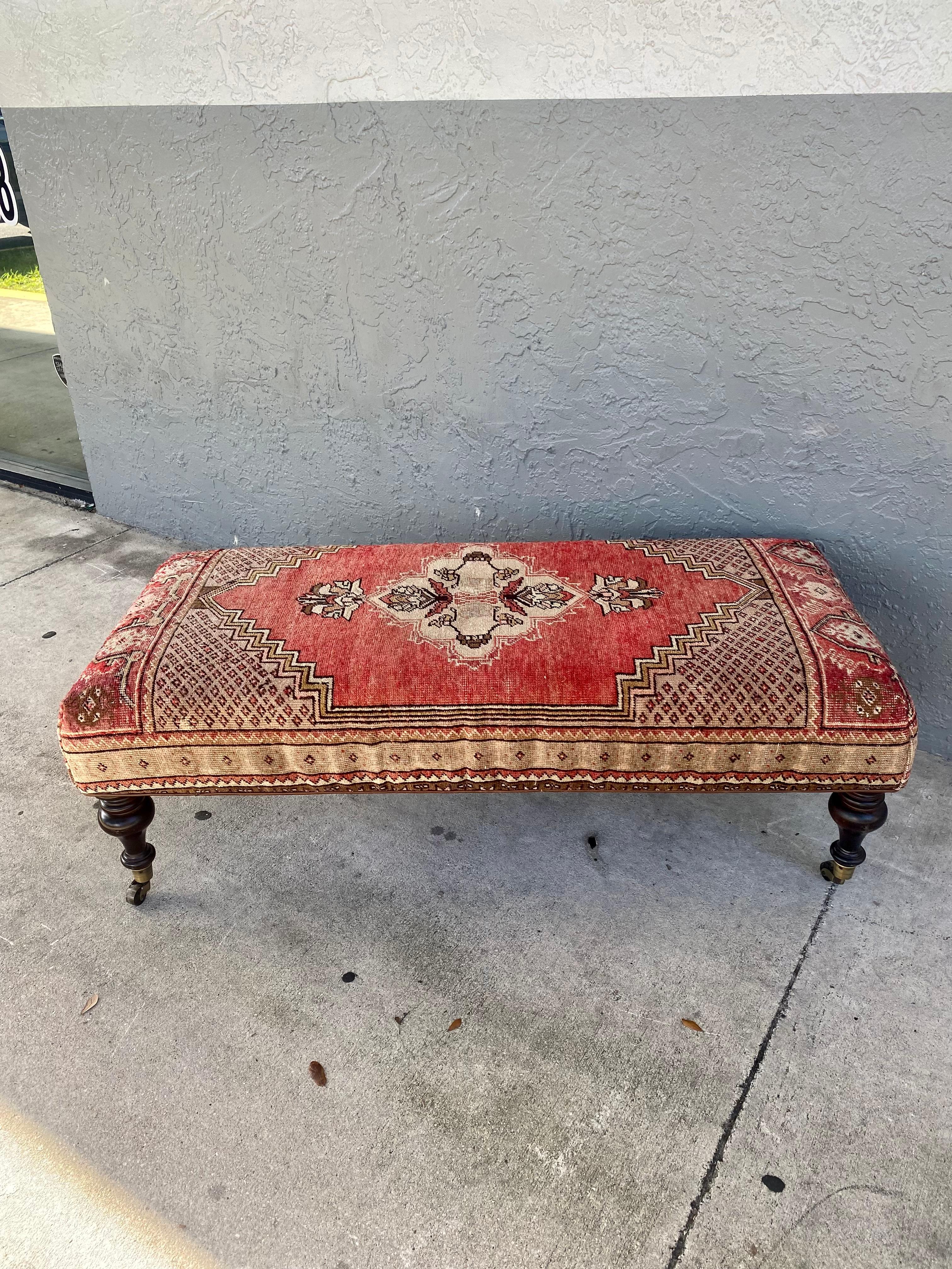 Hollywood Regency 1970s Attributed to George Smith Wool Kilim Bench Coffee Table