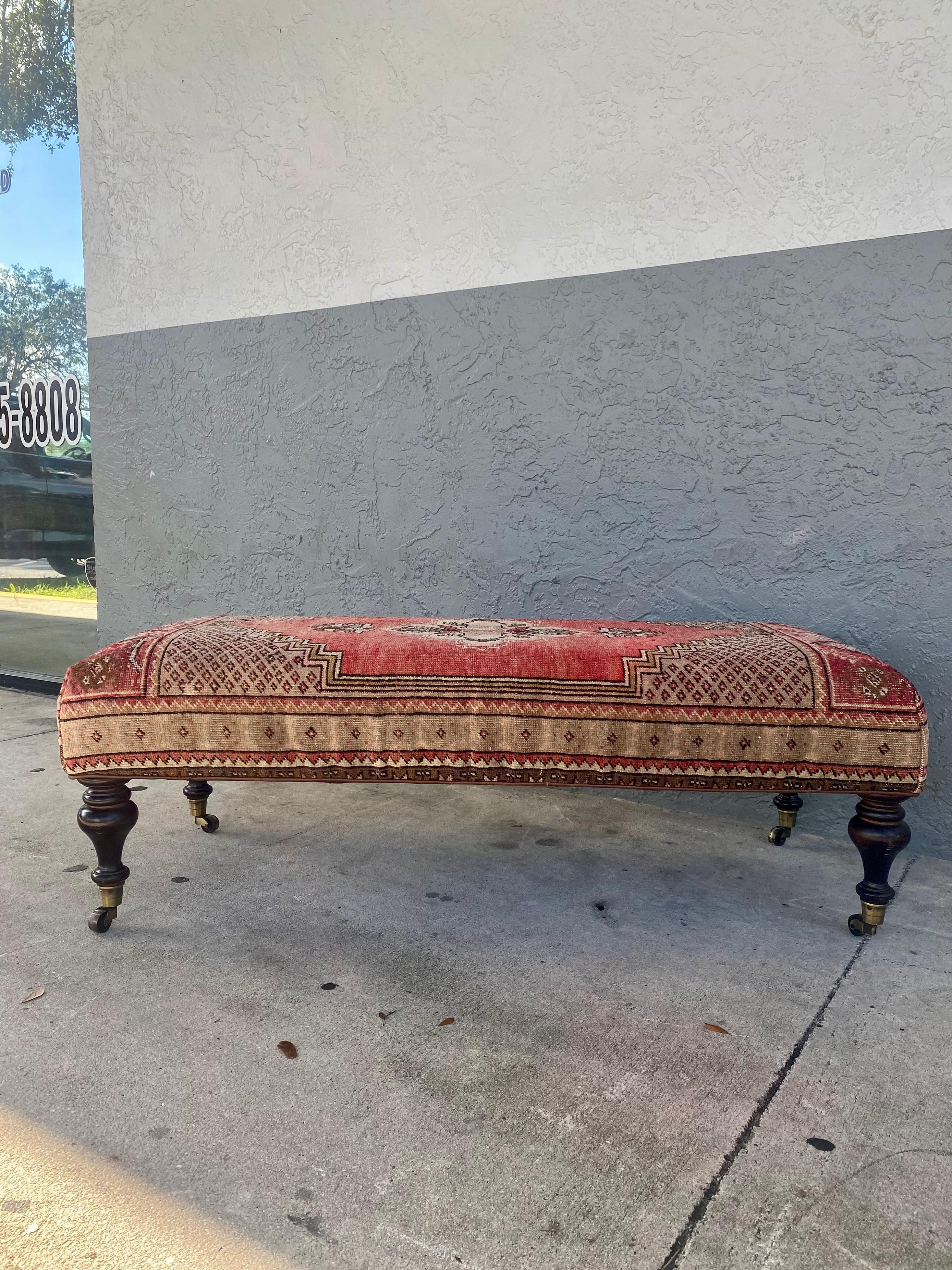English 1970s Attributed to George Smith Wool Kilim Bench Coffee Table