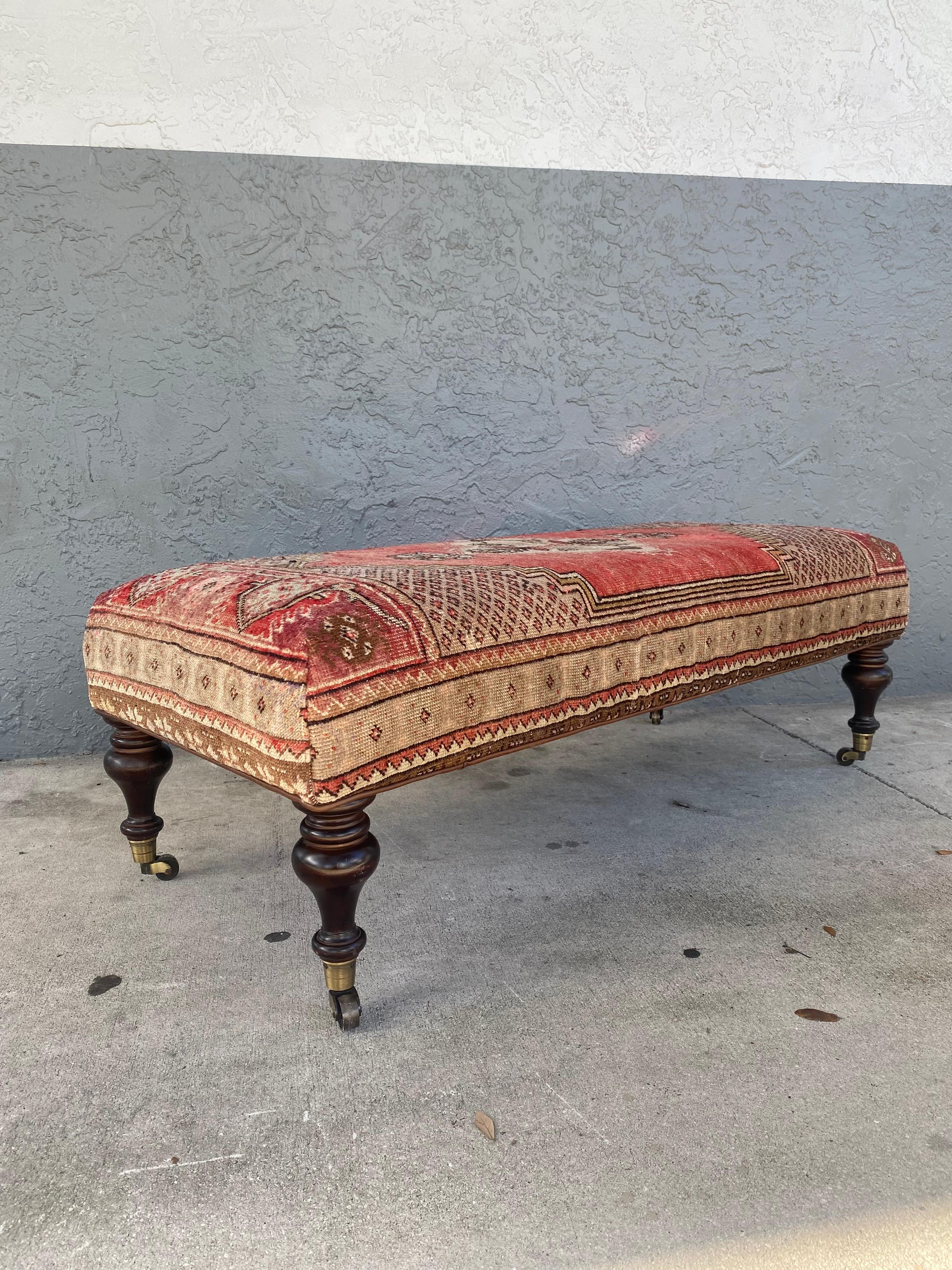 1970s Attributed to George Smith Wool Kilim Bench Coffee Table In Good Condition In Fort Lauderdale, FL