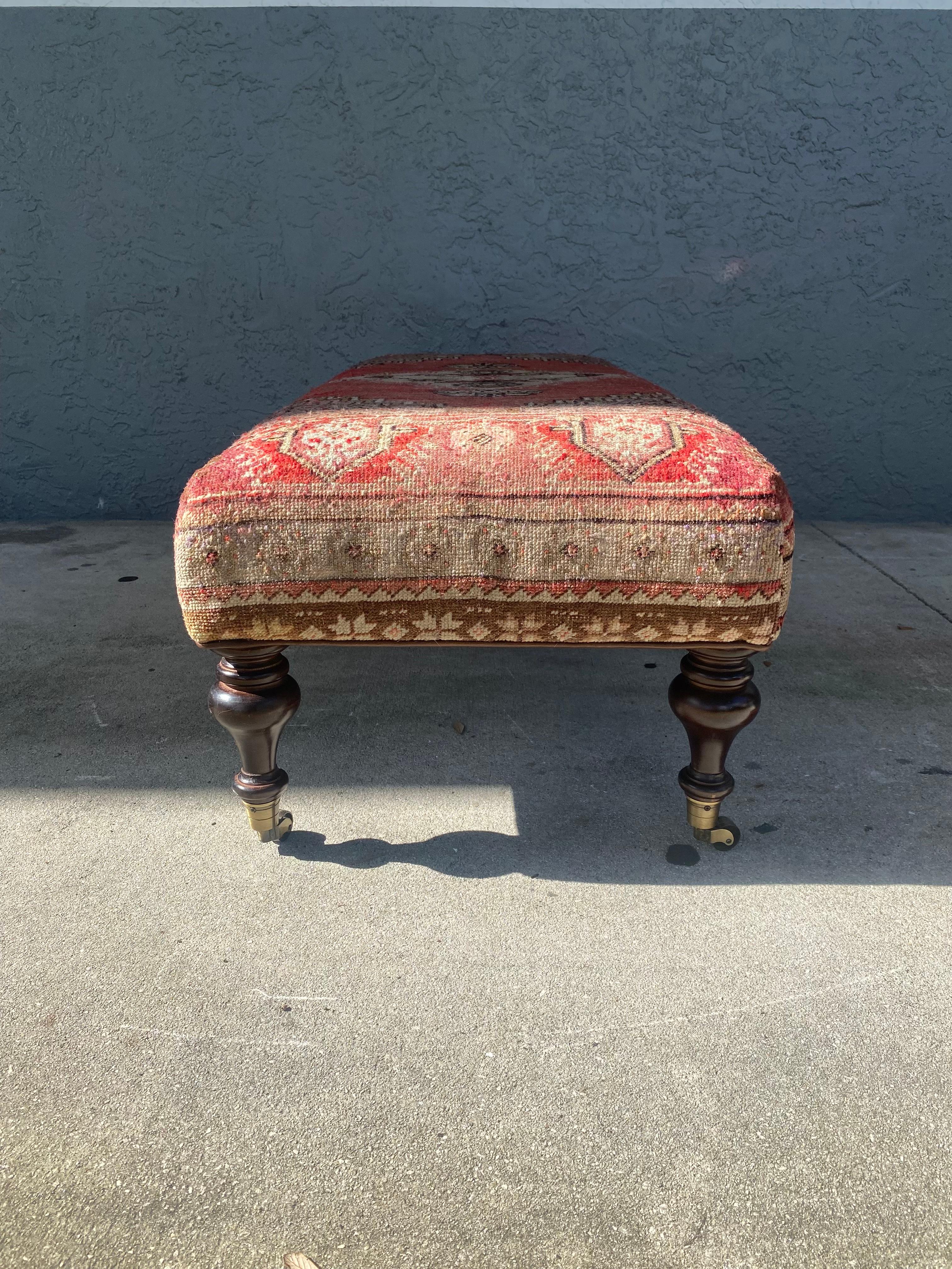 Brass 1970s Attributed to George Smith Wool Kilim Bench Coffee Table
