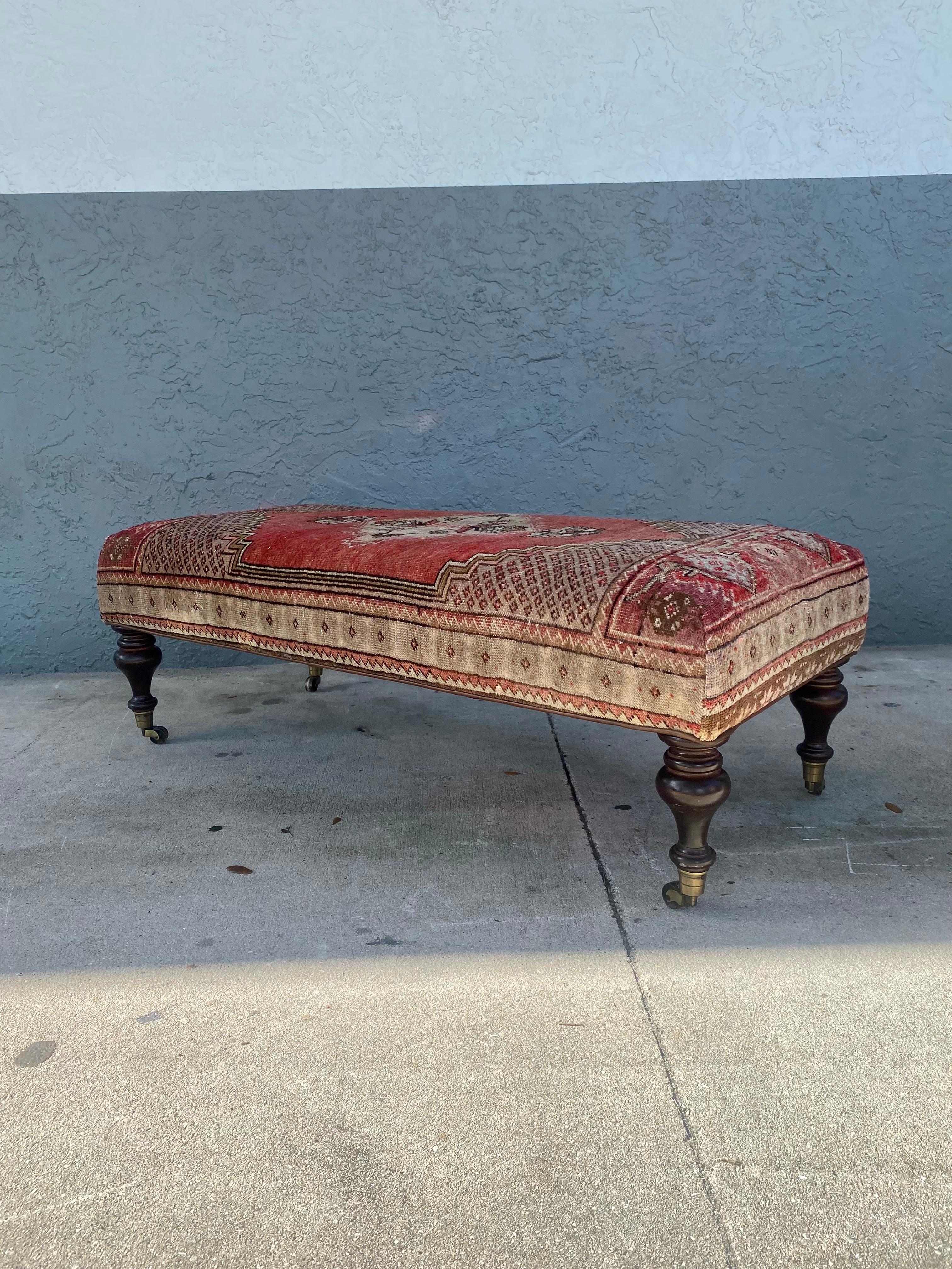 1970s Attributed to George Smith Wool Kilim Bench Coffee Table 1