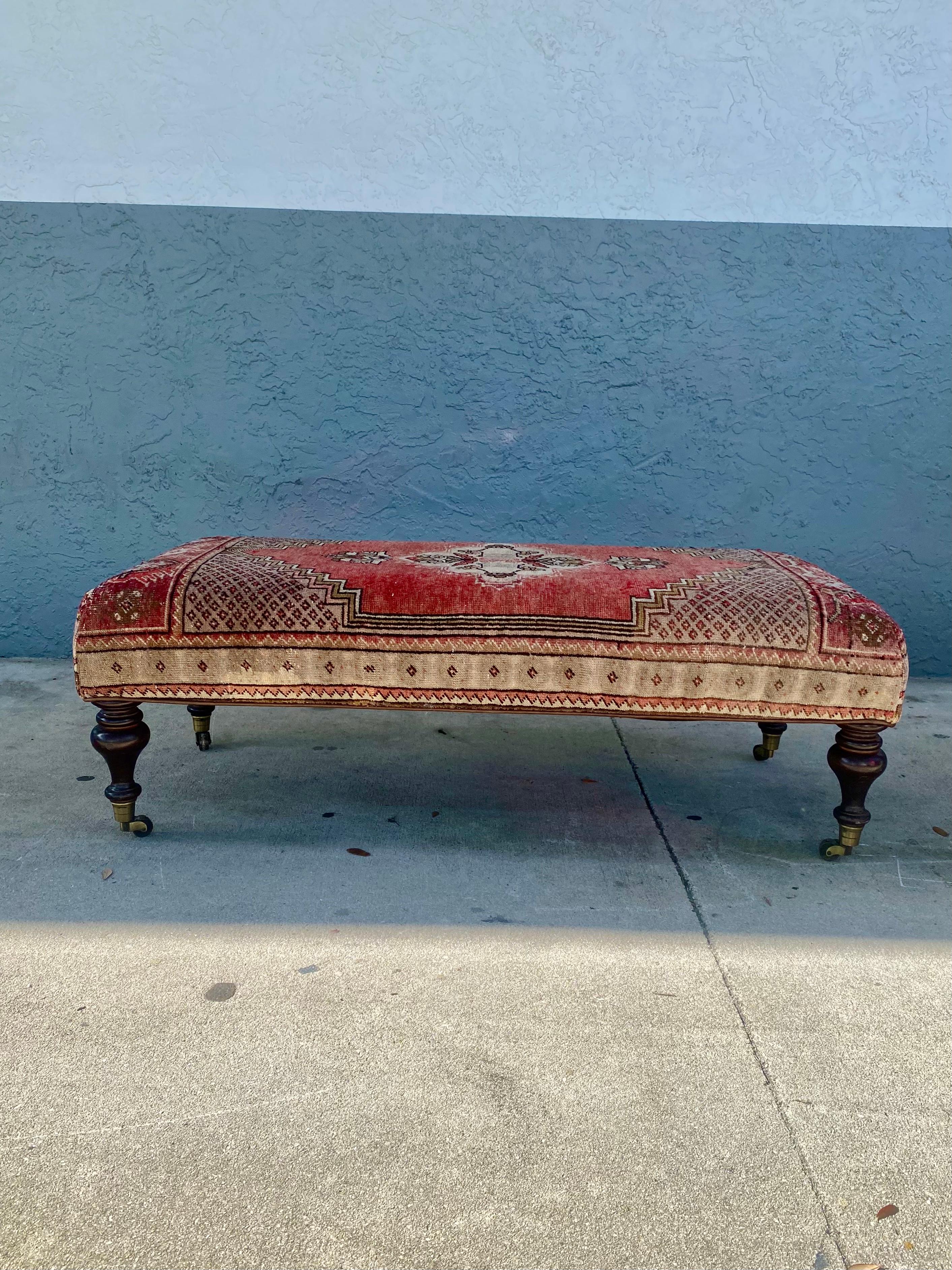 1970s Attributed to George Smith Wool Kilim Bench Coffee Table 2