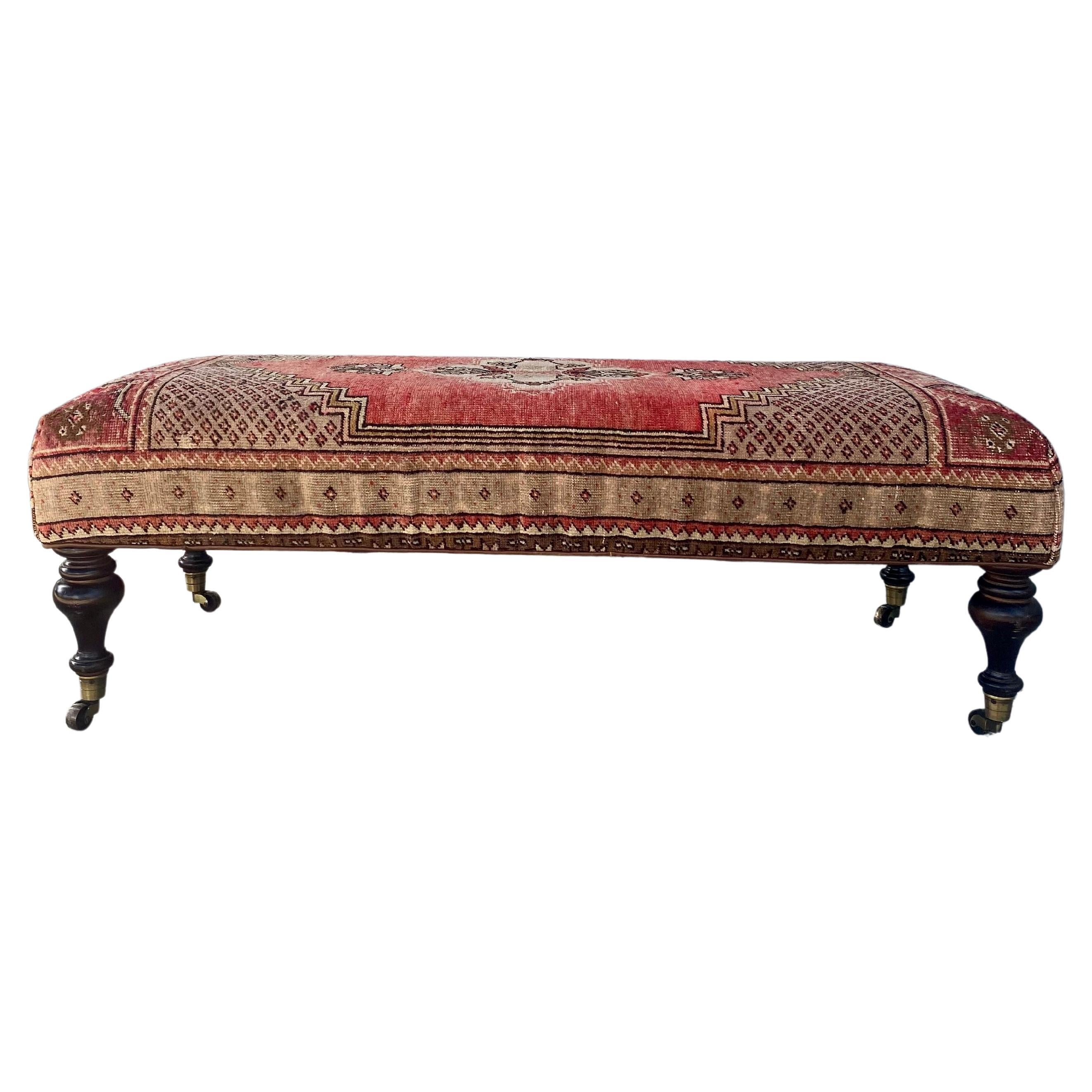 1970s Attributed to George Smith Wool Kilim Bench Coffee Table