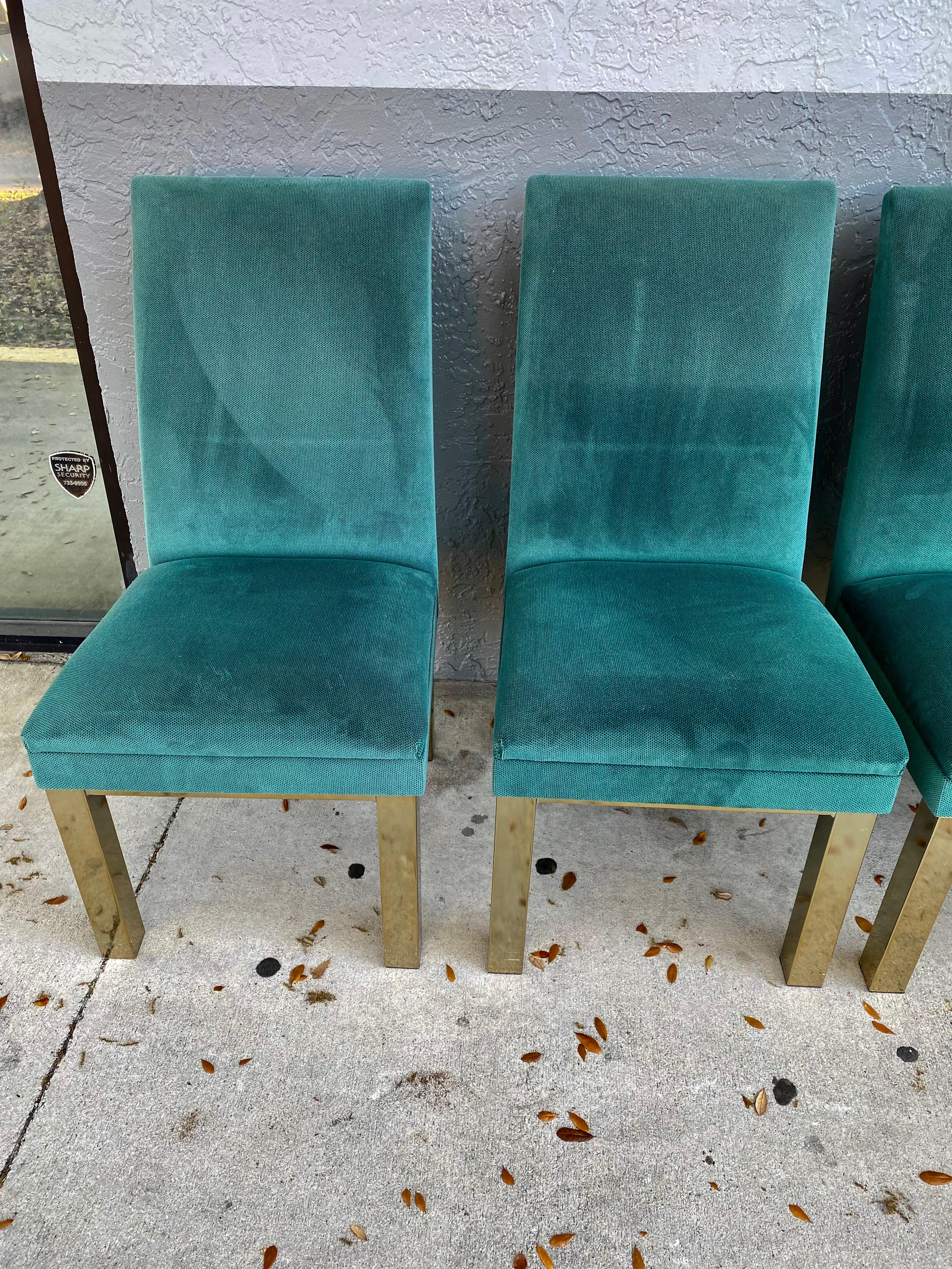 1970s Attributed to Milo Baughman Brass Parsons Chairs, Set of 6 For Sale 4